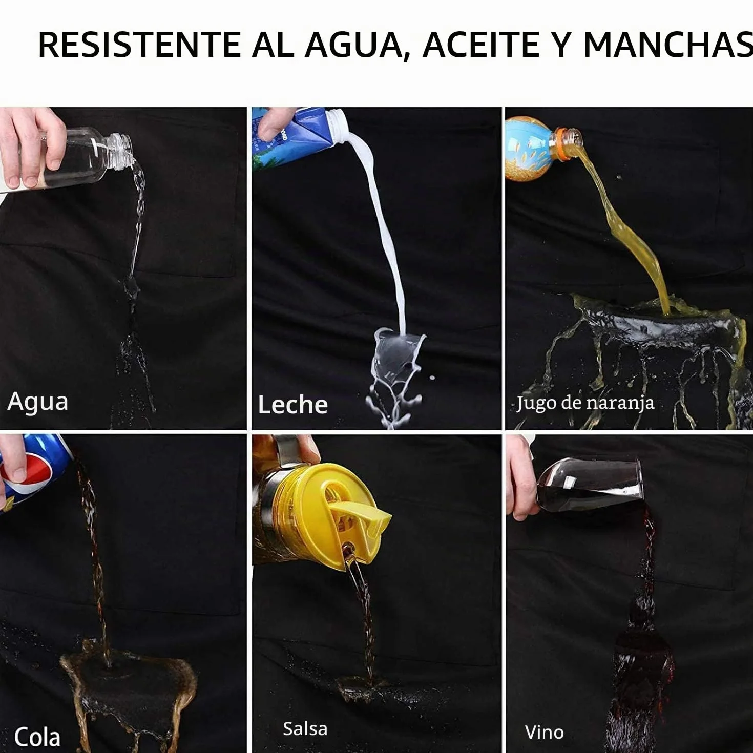 atopo 4 Piezas Chef Delantal, Negro Delantal Impermeable con 2 Bolsillos, Delantal de Cocina Ajustables para Barbacoa Cocinar Hornear Jardinería Restaurante