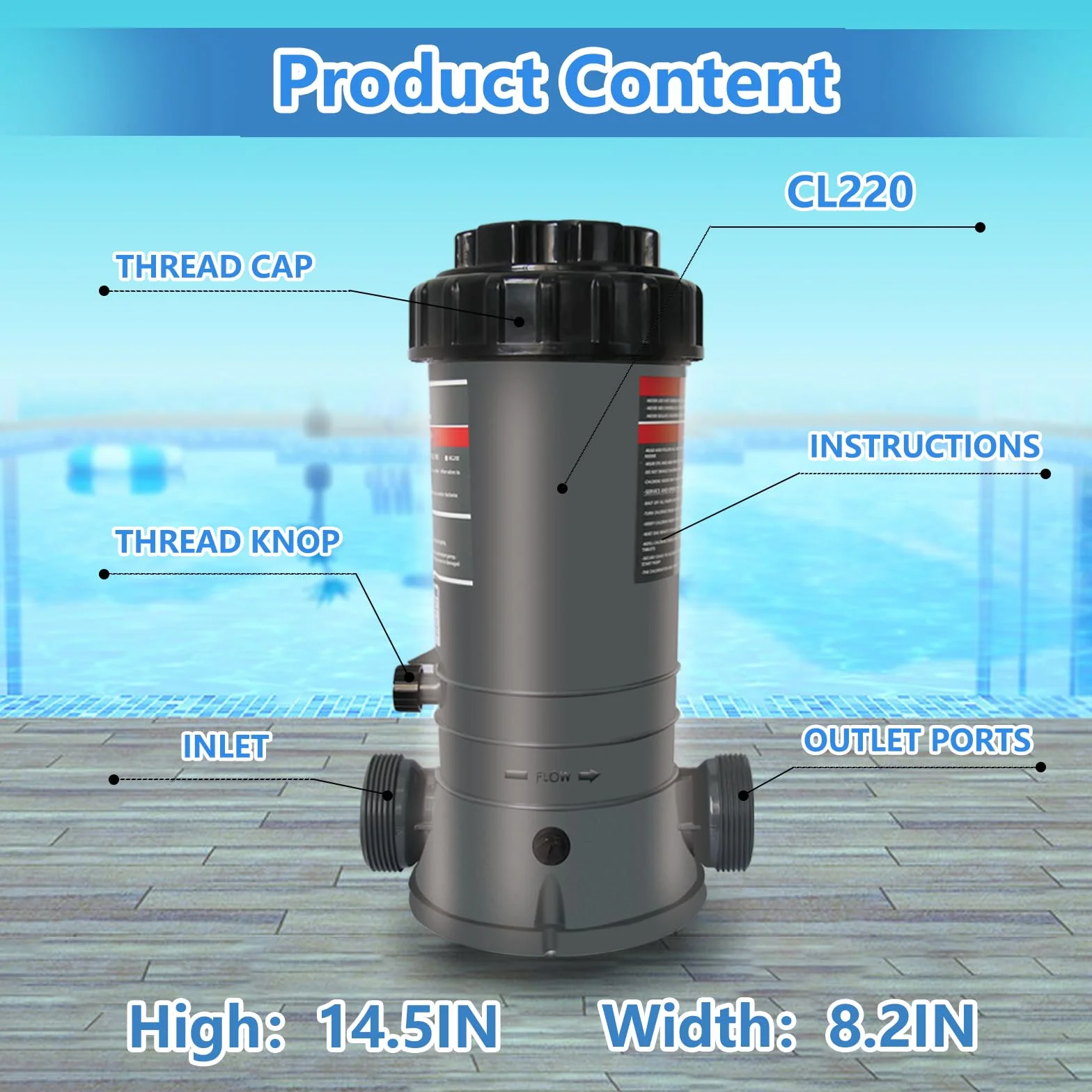 MAYGO CL220 - Clorador automático de piscina fuera de línea de repuesto Hayward CL220, clorador automático para piscina fuera de línea tanto para piscina cubierta como sobre el suelo (9 libras)