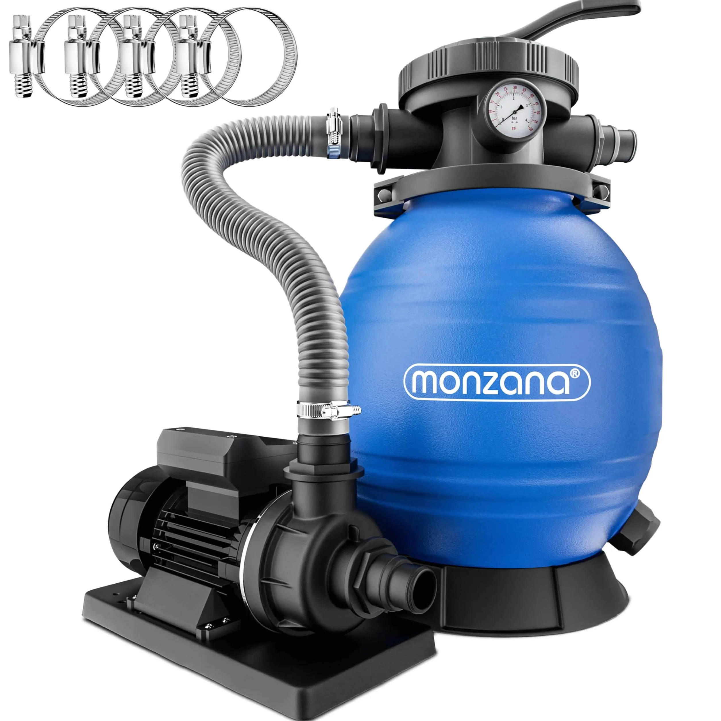 MONZANA® Depuradora Piscina 10.200 L/h Filtro de Arena hasta 35.000 L Bomba 400W Válvula 7 Funciones Filtrado Adaptador Ø32-38 mm Indicador de Presión