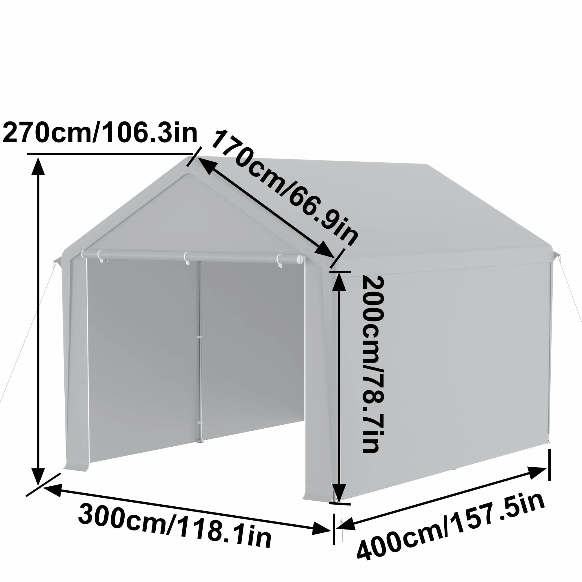 FIVMEN Carport 3x4 m con paredes laterales extraíbles resistente al invierno para coche SUV camión gris