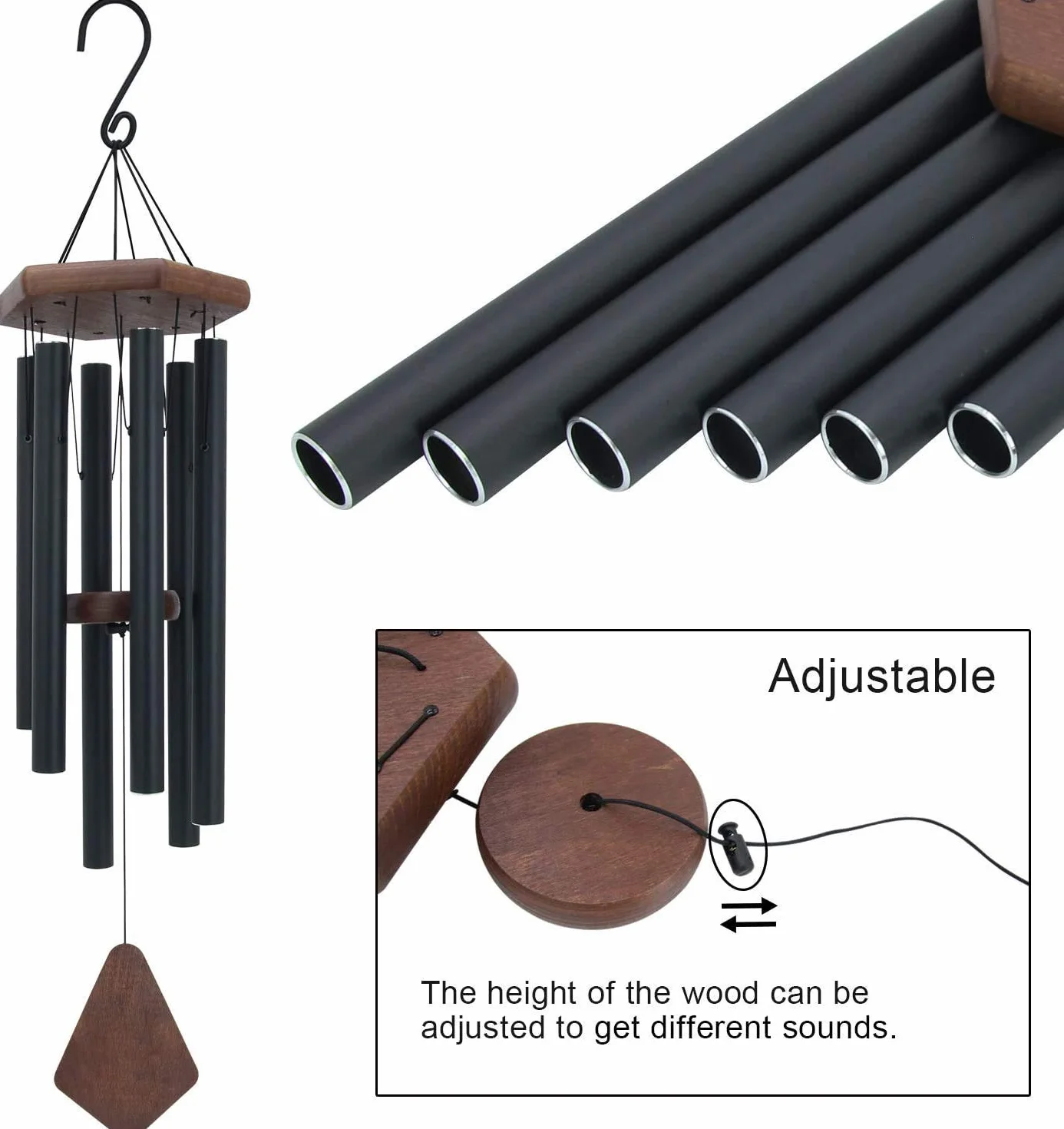 Astarin Campanas de Viento conmemorativas para Exteriores, Tono Profundo, campanillas de Viento para Exteriores, carillón de Viento Personalizado con 6 Tubos afinados, Elegante Timbre para jardín,