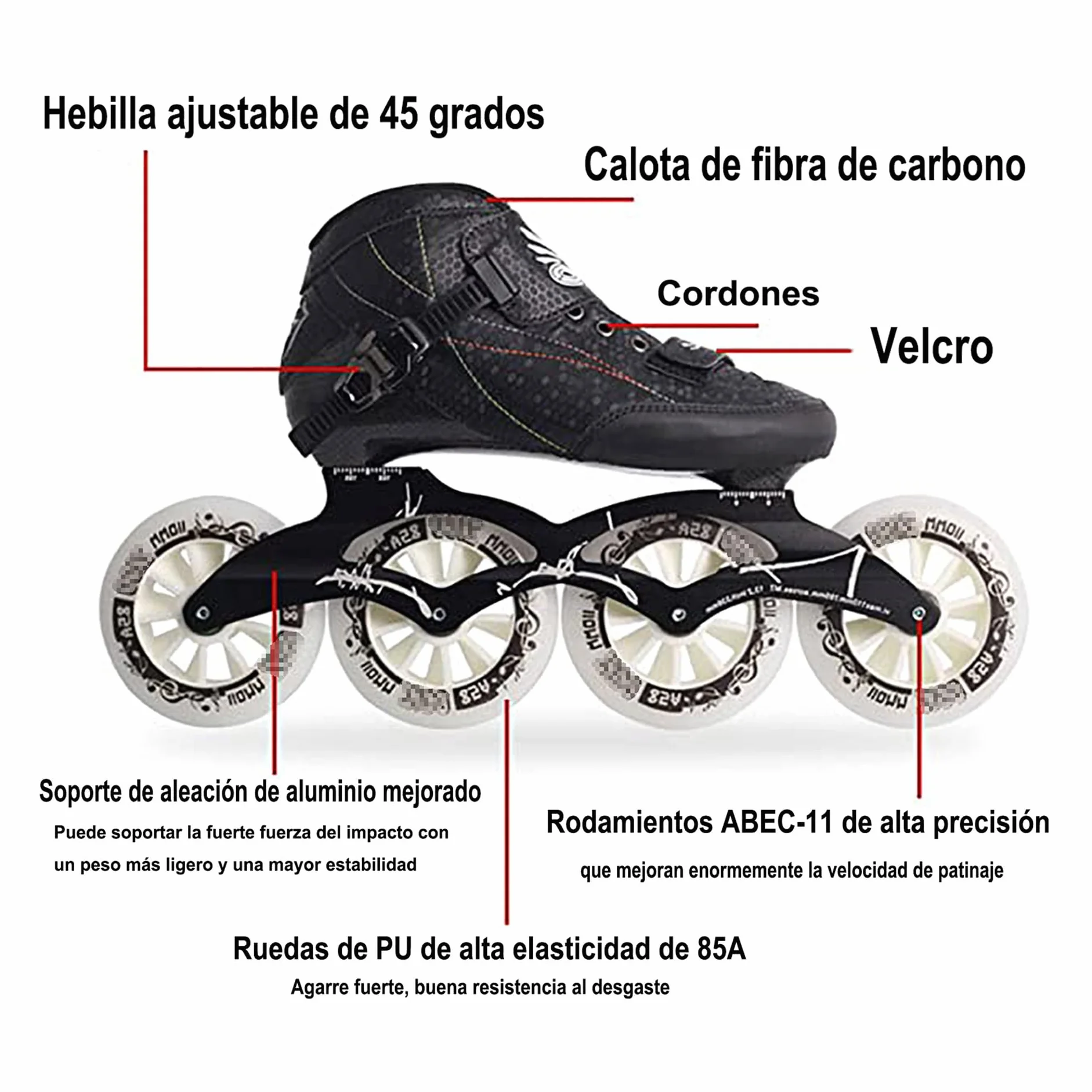 Patines En Linea Adulto Profesionales Fibra De Carbono 4 Ruedas Exteriores Velocidad
