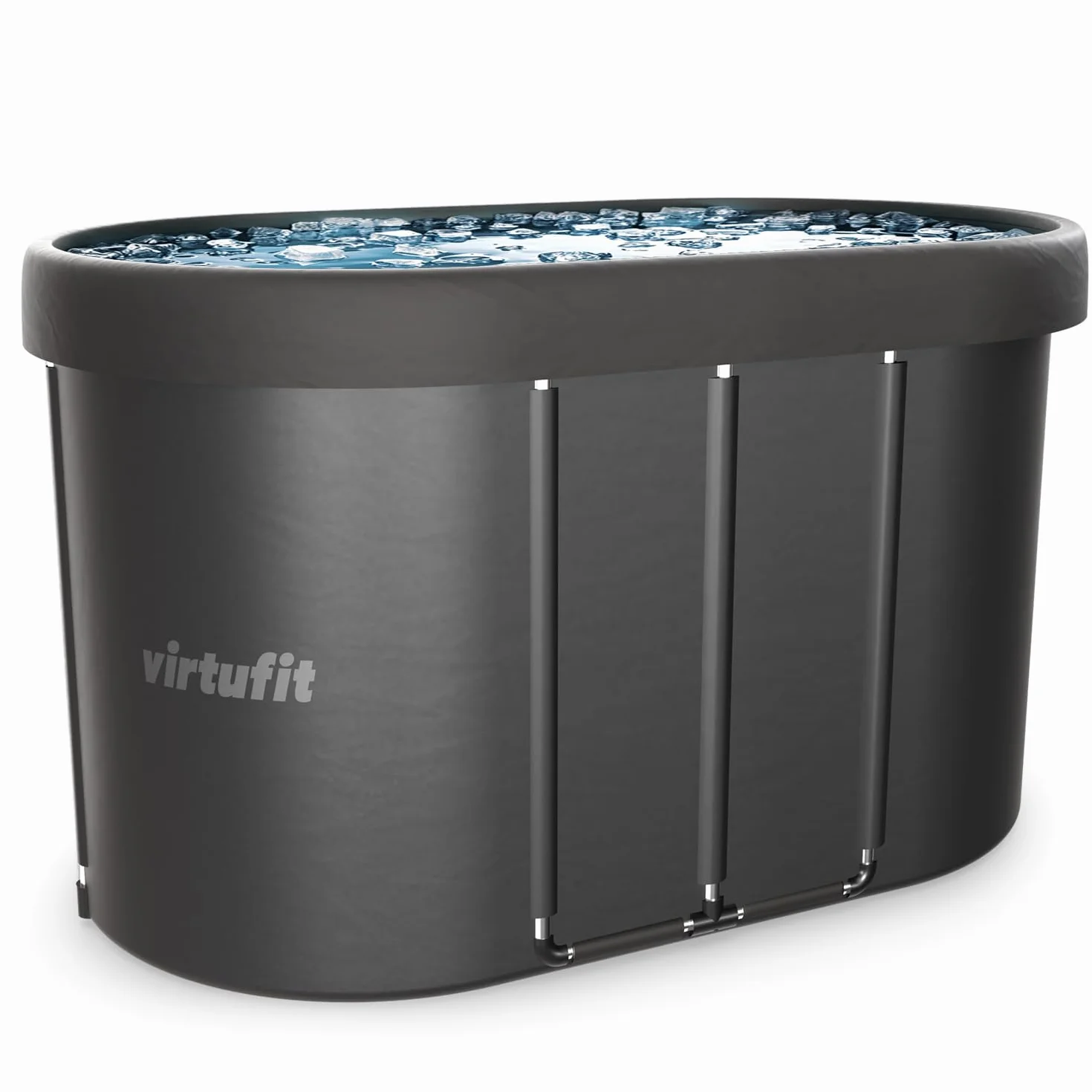 VirtuFit Baño de hielo ovalado de 500 l – Piscina de agua fría Ice Bath para regeneración y recuperación muscular, plegable, aislamiento de 5 capas, incluye accesorios, exterior e interior, antracita