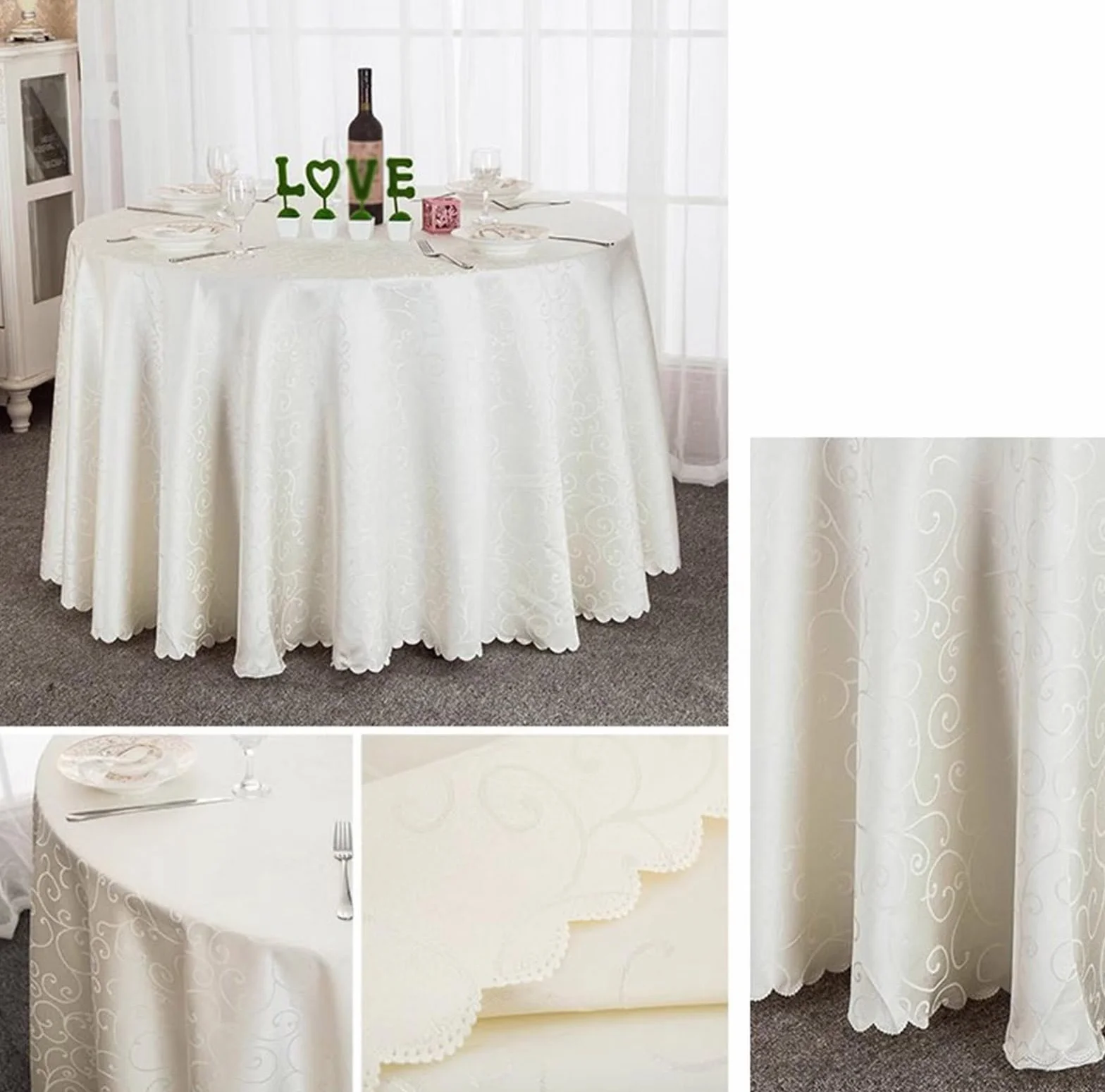 Poliéster Mantel Redondo Diámetro 160cm-320cm Hoteles Restaurantes Eventos y Fiestas Mantels Beige Diámetro 200cm