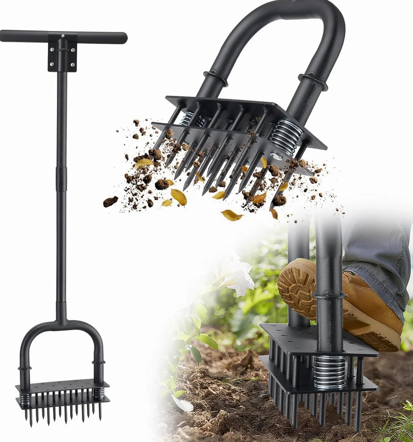 Aireador de césped manual, 99 cm, 14 picos de acero, herramienta de jardín
