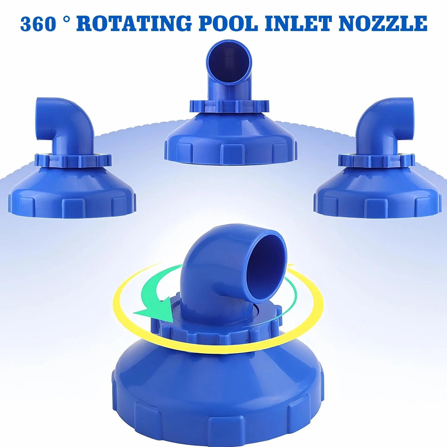 BORDEAG Boquilla de entrada para piscina giratoria 360°, boquilla de entrada para piscina de 32 mm, con abrazaderas de manguera y cinta de sellado impermeable, kit de montaje para piscina, boquilla