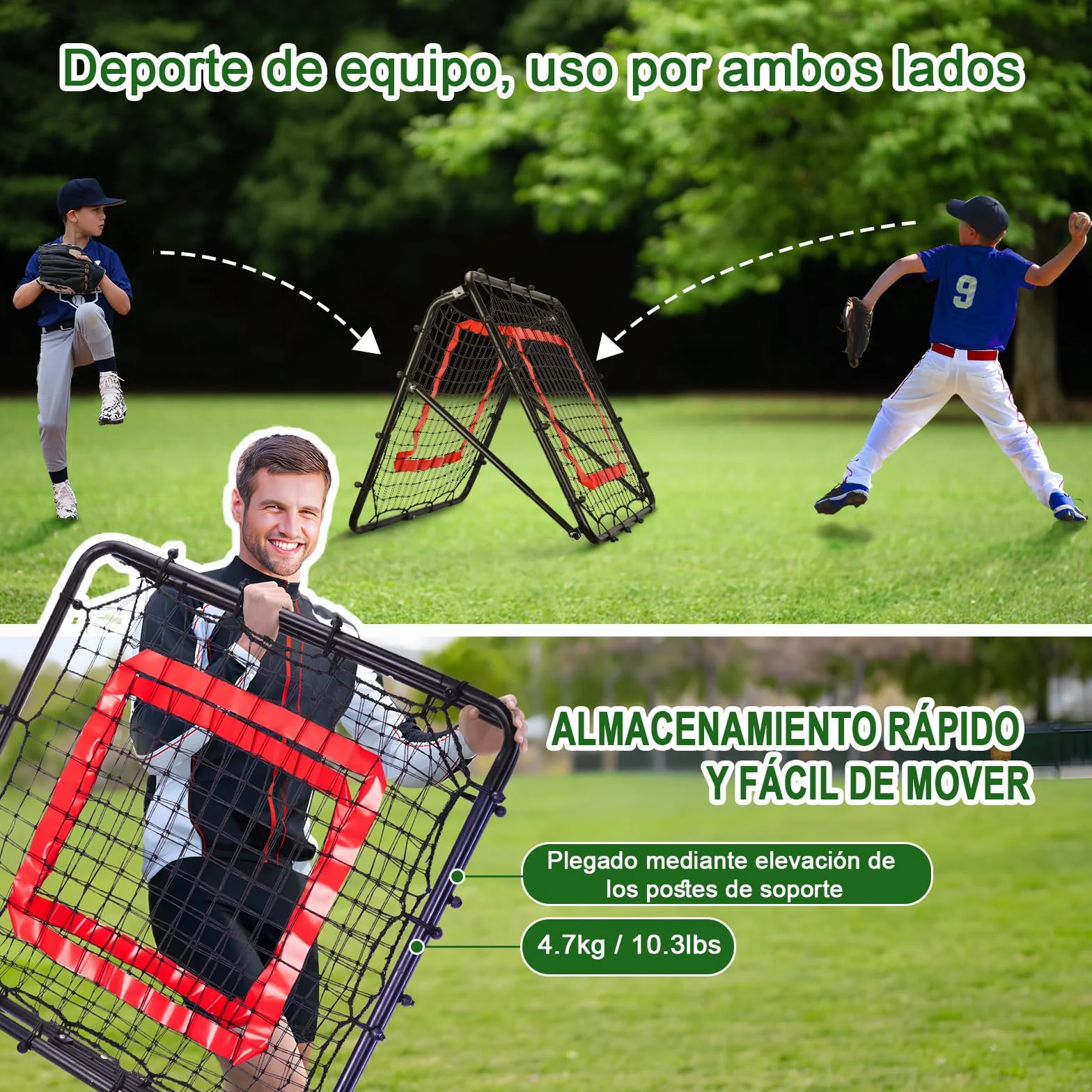 Red de Rebote Fútbol Plegable, Malla de PE de Doble Capa, Ángulo Ajustable