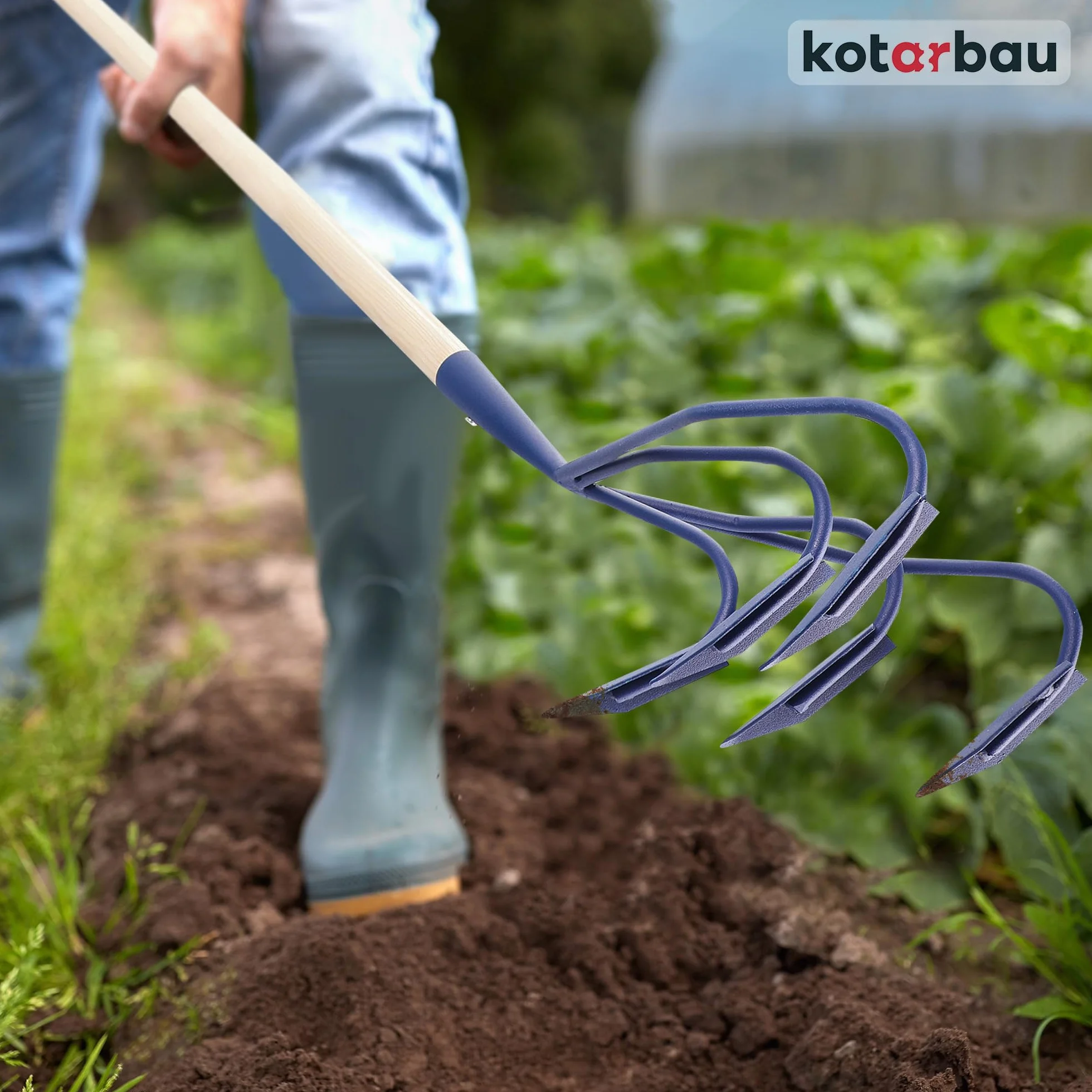 KOTARBAU® Cultivador para jardín 175 cm, Aireador manual 5 dientes curvos, Mango de madera, Herramienta de jardinería para mullir y airear la tierra, Garra de jardín para aflojar la tierra, Extirpador