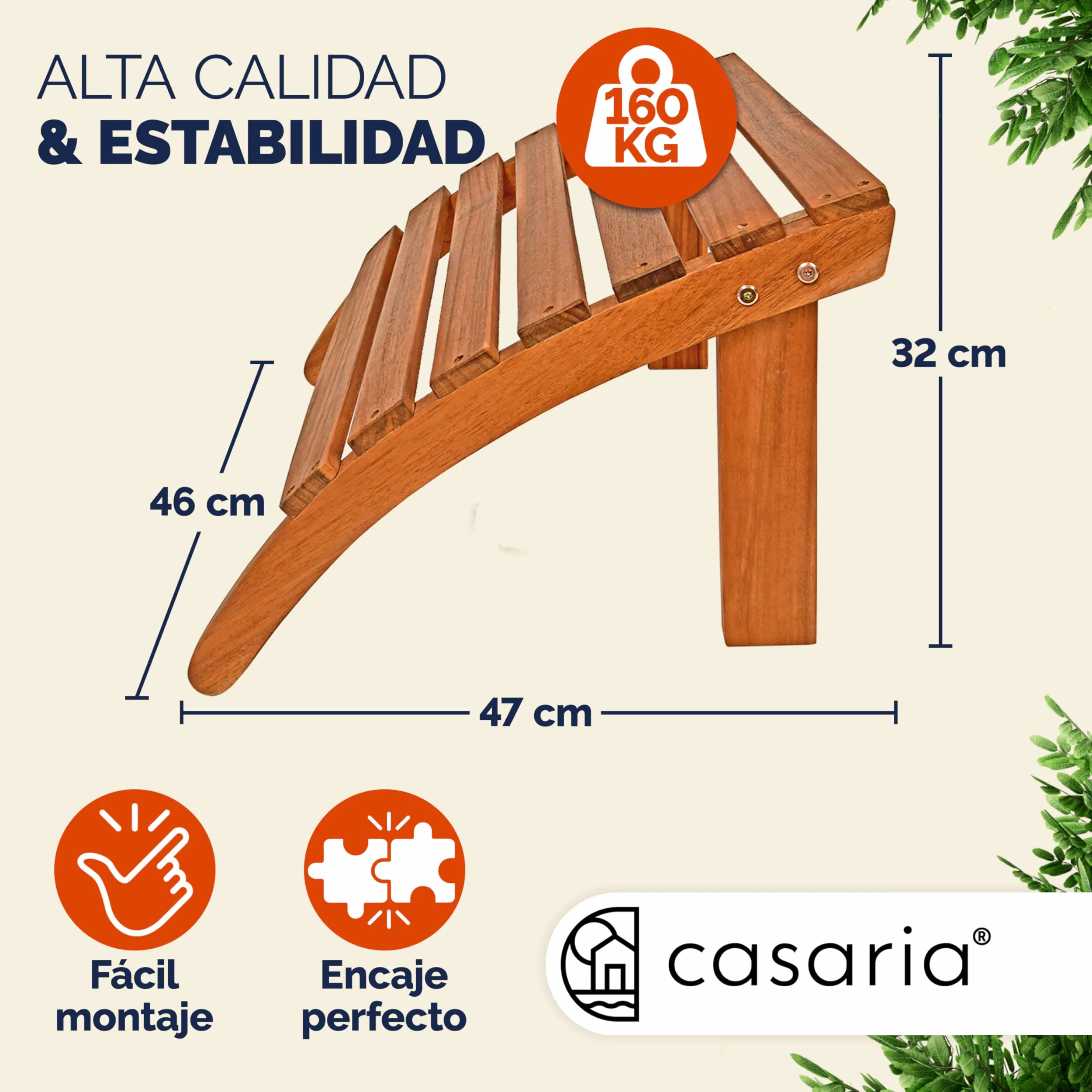 CASARIA Reposapiés para Silla de Madera de Acacia Adirondack 7 Travesaños 48x46x32cm Resistente Intemperie