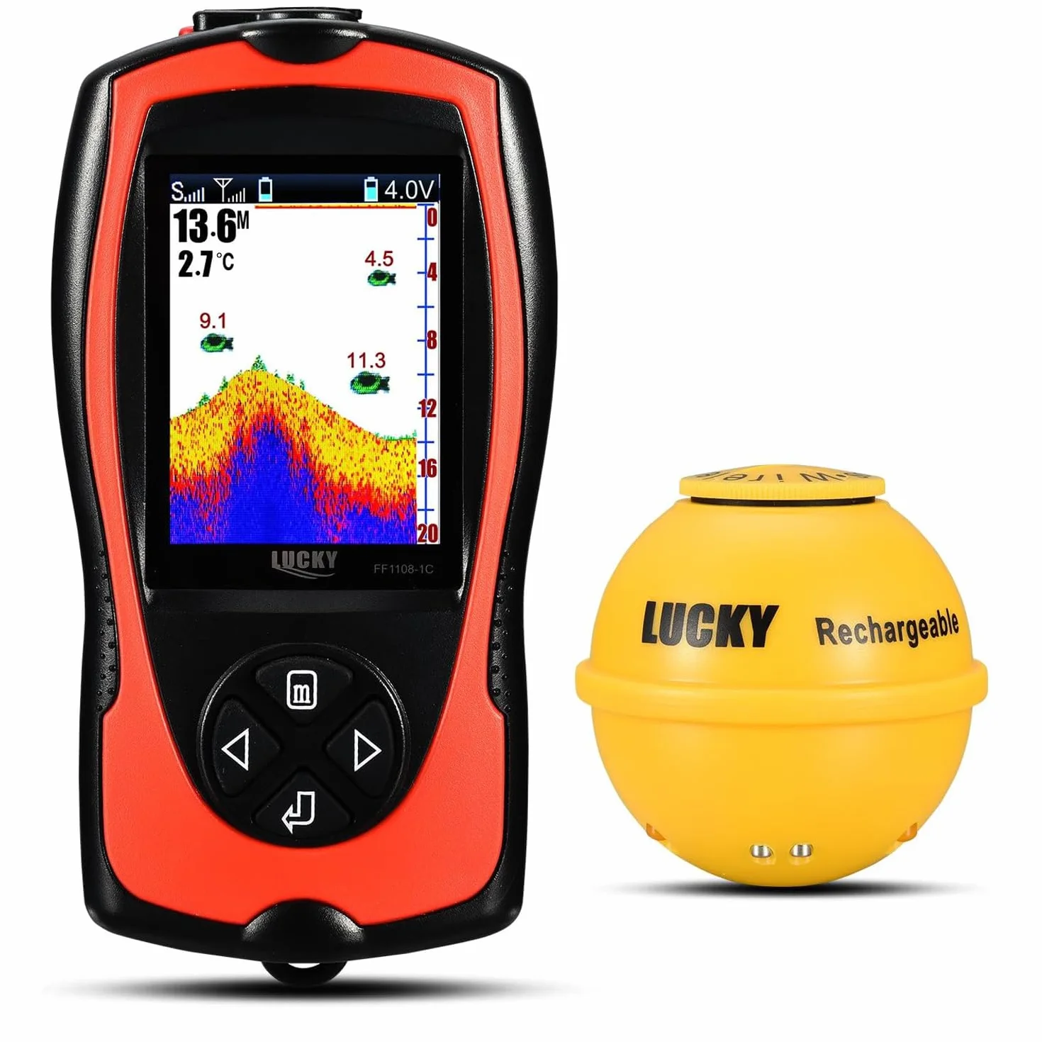 LUCKY Buscador de Peces Portátil con Sensor Sonda Transductor Pantalla LCD Ecosonda para Pesca en Hielo y Mar