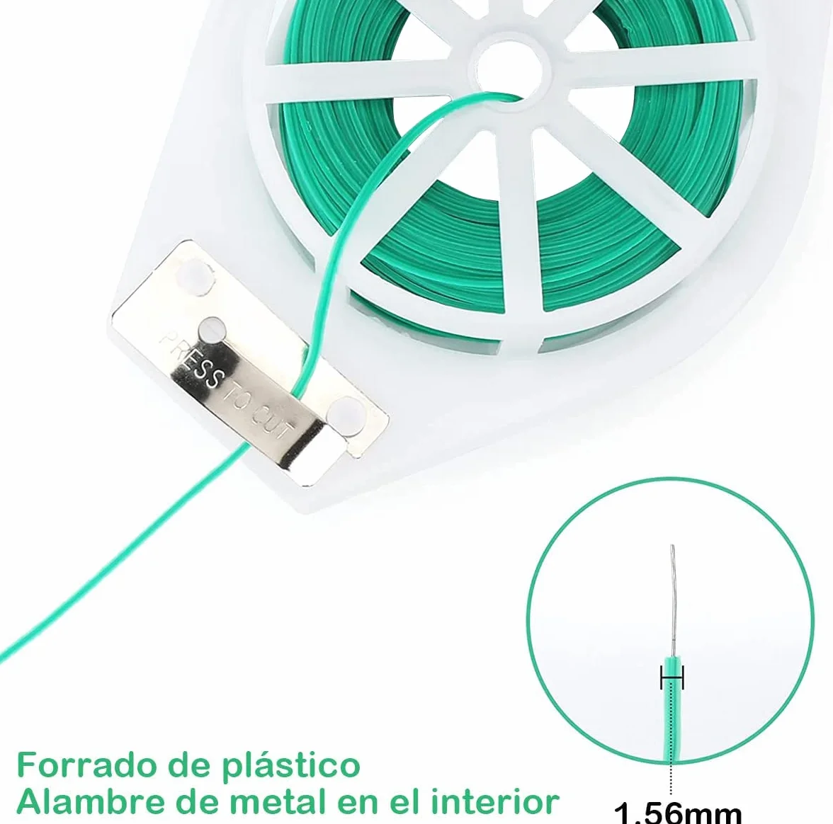 100 Metros Alambre de Jardín Recubierto de Plástico, Alambre Plastificado Verde, Lazos de Torcedura con Cortador Giratoria, Cuerda de Alambre para Sujetar plantas, Ideal para Jardín, Hogar