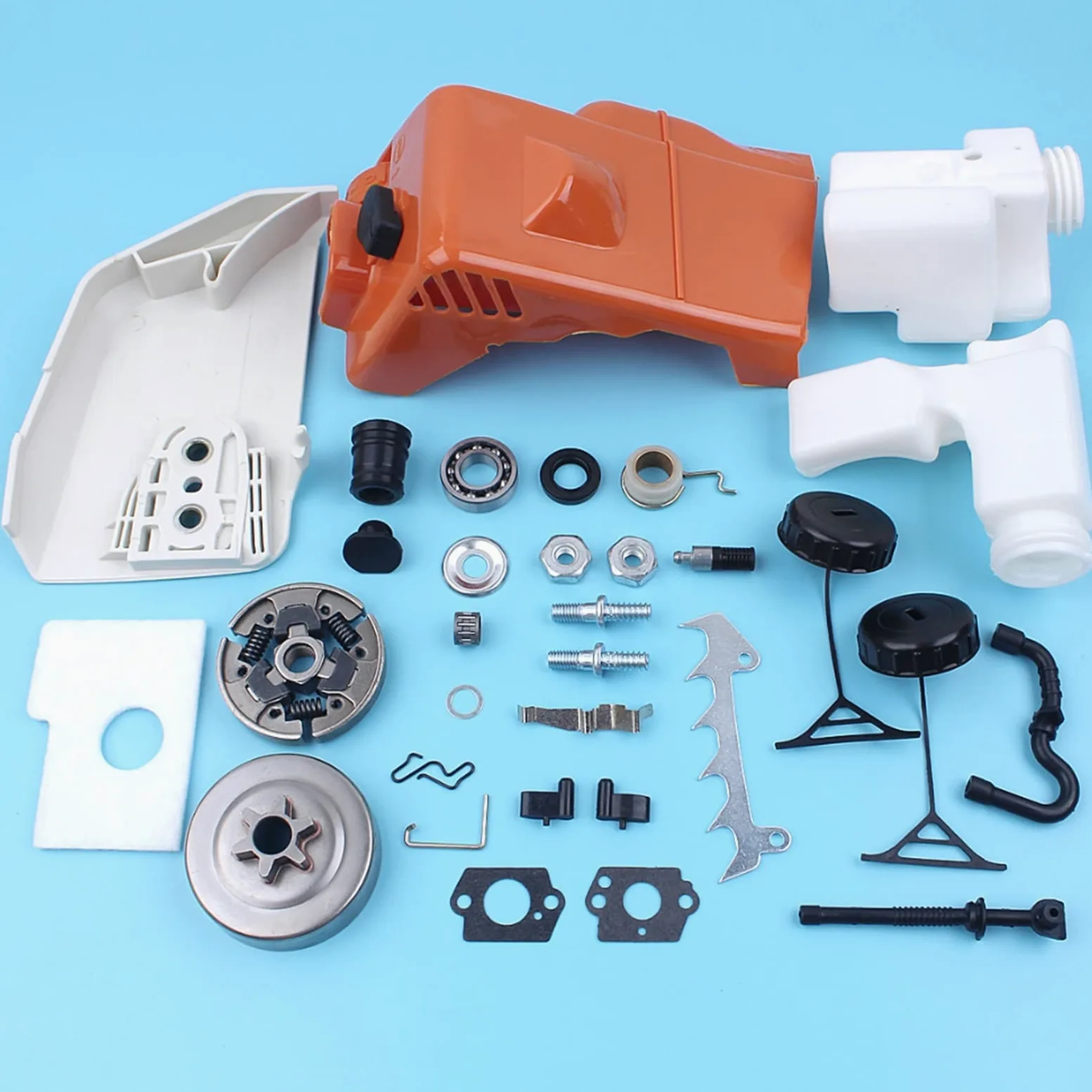 Cubierta de piñón de Embrague, Tambor de Embrague, Filtro de Aire y Combustible, Kit de Tapa de Tanque Apto for Motosierra Stihl 017 018 MS170 MS180 con Engranaje Wrom de espárrago de línea