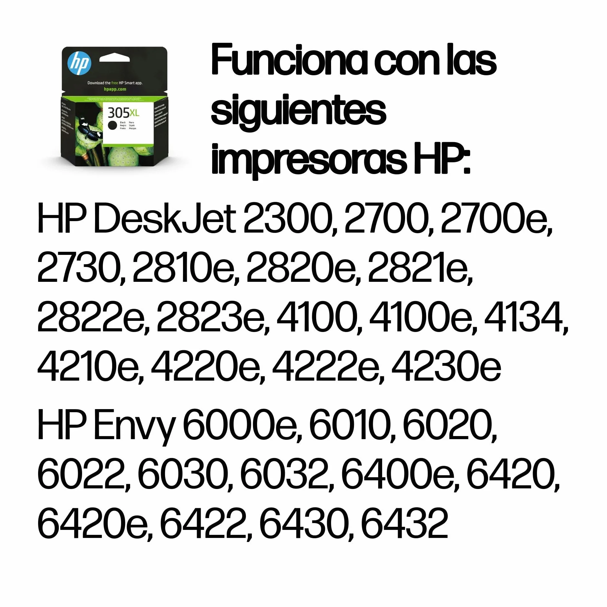 HP 305XL Negro Cartucho Original 3YM62AE Alta Capacidad 240 Páginas Compatible DeskJet 2700 4100 Envy 6020 6030 6420 6430