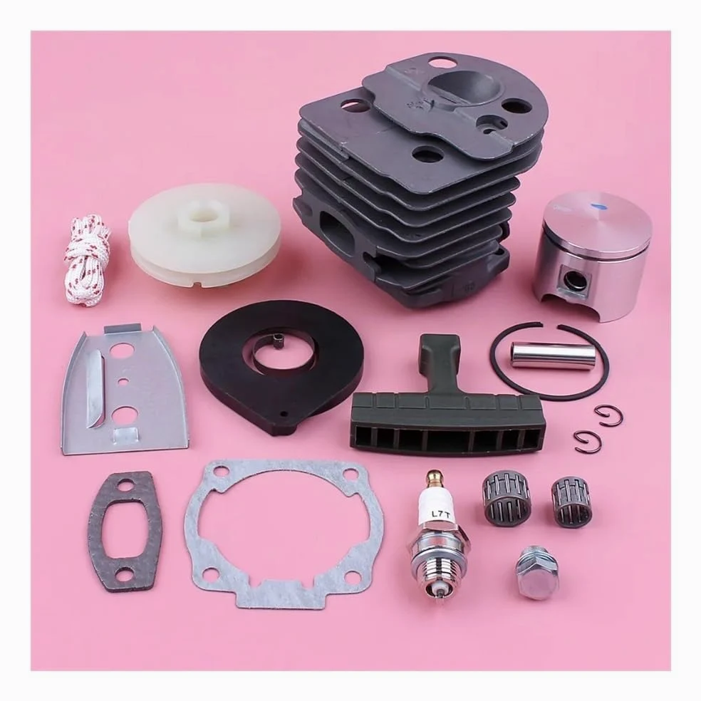 Kit de pistón de Cilindro de 46mm, polea de Arranque de Retroceso, Mango de Resorte, Cuerda de Agarre Apta for Pieza de Repuesto de Motosierra 55 51