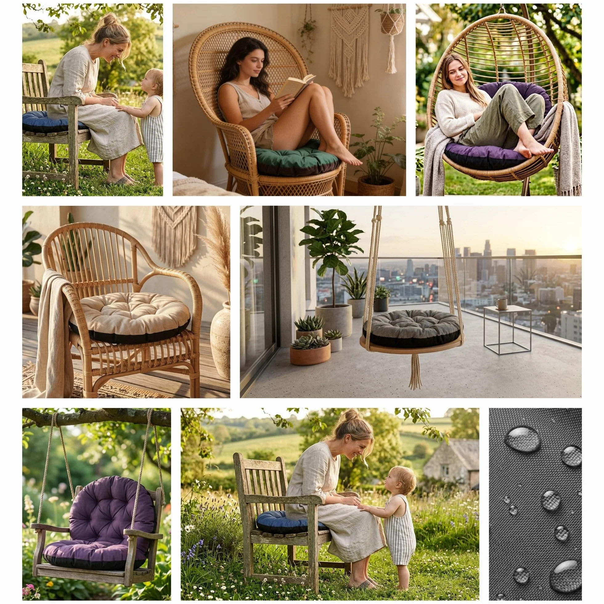 Amazinggirl Cojín Redondo Jardin para sillas Colgante et Silla Ratan 60 cm - Cojin para Hamaca Cojines Redondos de Asiento Exterior o Interior Beige Sombra B