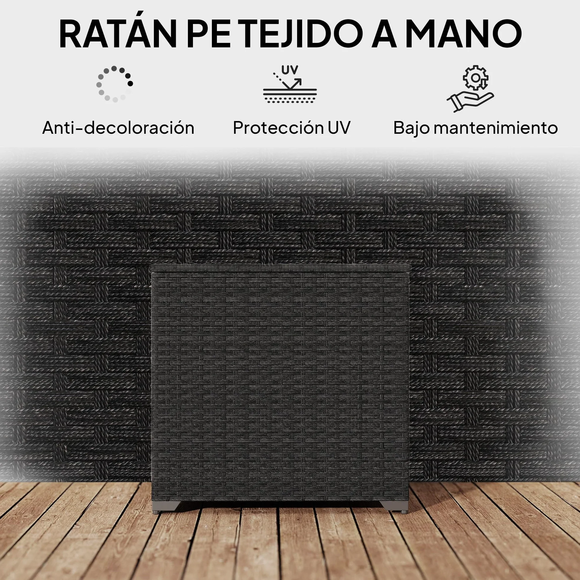 Outsunny Baúl de Almacenaje Exterior de Ratán Sintético de 253L, Arcón Exterior con Varilla Hidráulica, Forro con Cremallera y Marco de Acero, Carga 50 kg, para Jardín, Terraza, 72x72x70 cm, Negro