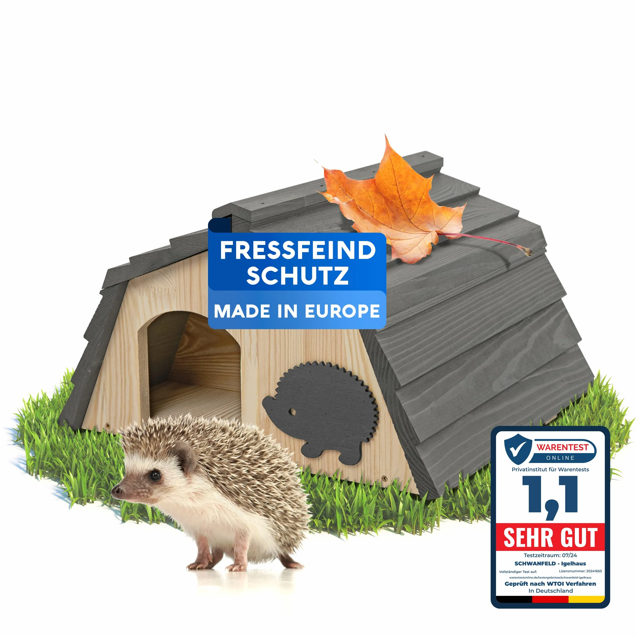 SCHWANFELD® Casa para erizos de invierno con suelo [protege contra los enemigos] – Incluye entrada de laberinto – Comedero premium para erizos con entrada de laberinto, casa de erizo de alta calidad –