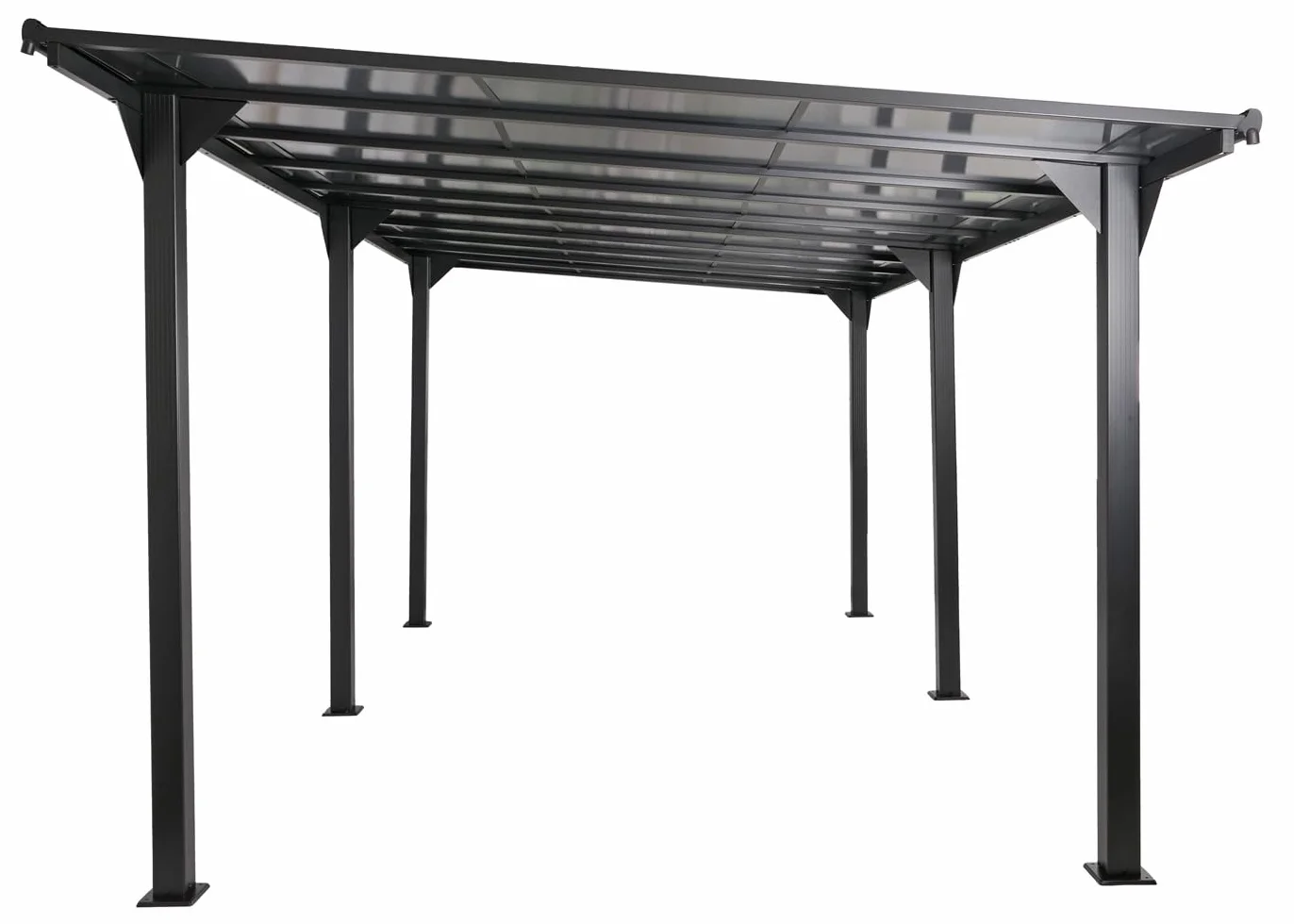 Alcoberta independiente Mendler HWC-O23, refugio para coche y garaje, estructura de 10 cm con techo de policarbonato y canaleta de lluvia, 3x6m - antracita