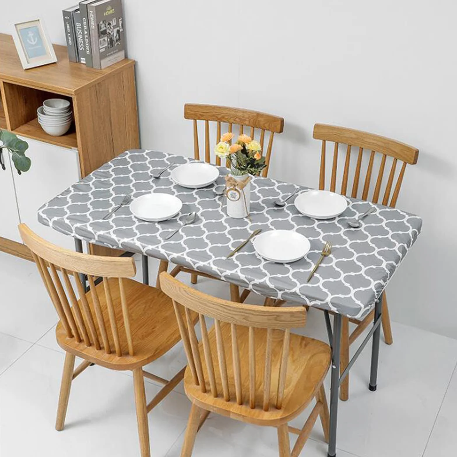 Mantel de vinilo elástico ajustable, mantel rectangular con parte trasera de franela, mantel impermeable y lavable para picnic al aire libre, fiestas de campamento