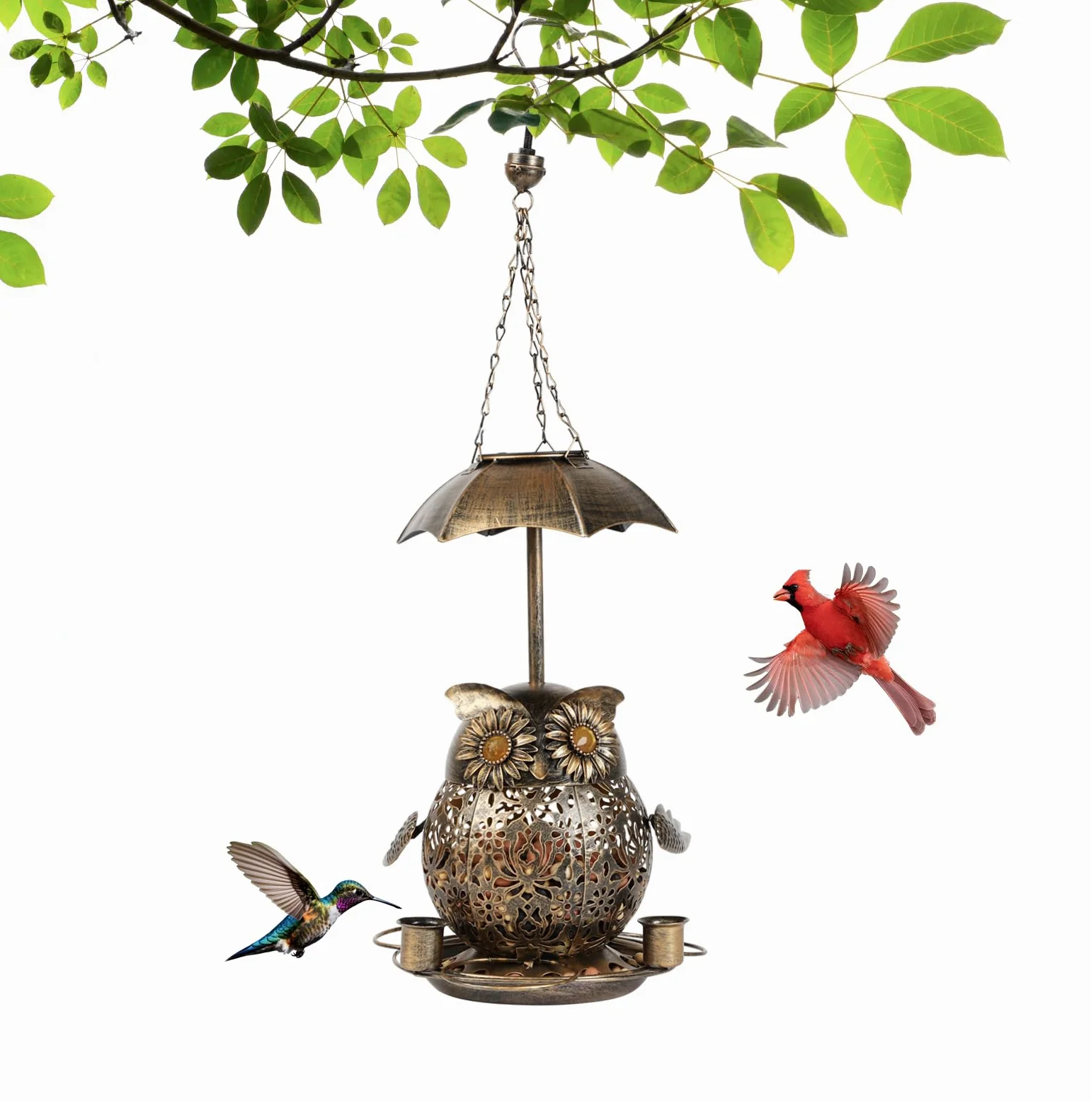 Comedero colgante para pájaros al aire libre. Comedero para pájaros a prueba de ardillas al aire libre. Comedero para pájaros con luz solar para exteriores con 3 tazas de agua. Jardín, patio trasero