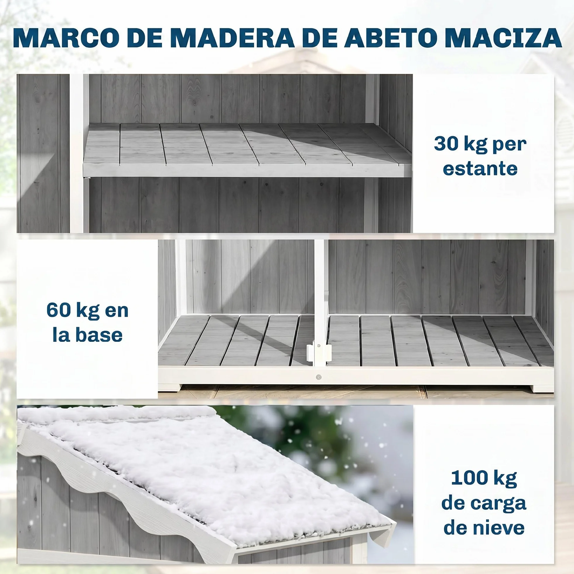 Outsunny Caseta de Jardín de Madera 105x55x179 cm Cobertizo Jardín Exterior Impermeable Armario Exterior Herramientas con Puertas 4 Estantes Extraíbles Techo Metal Galvanizado Pies Ajustables Gris