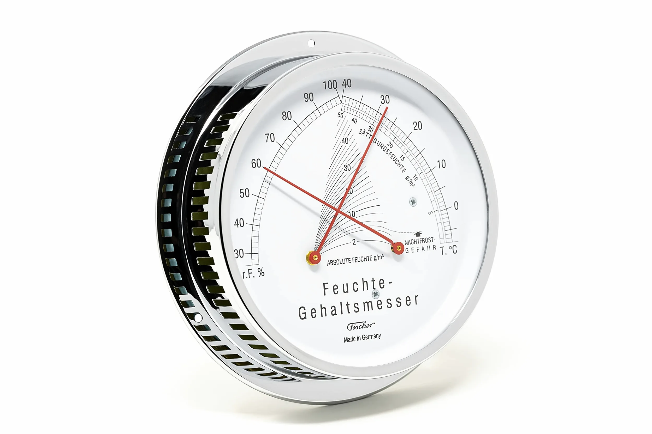 Fischer 5023-47 - Medidor climático para interiores – Higrómetro de pelo de 155 mm y termómetro bimetálico de latón – Fabricado en Alemania