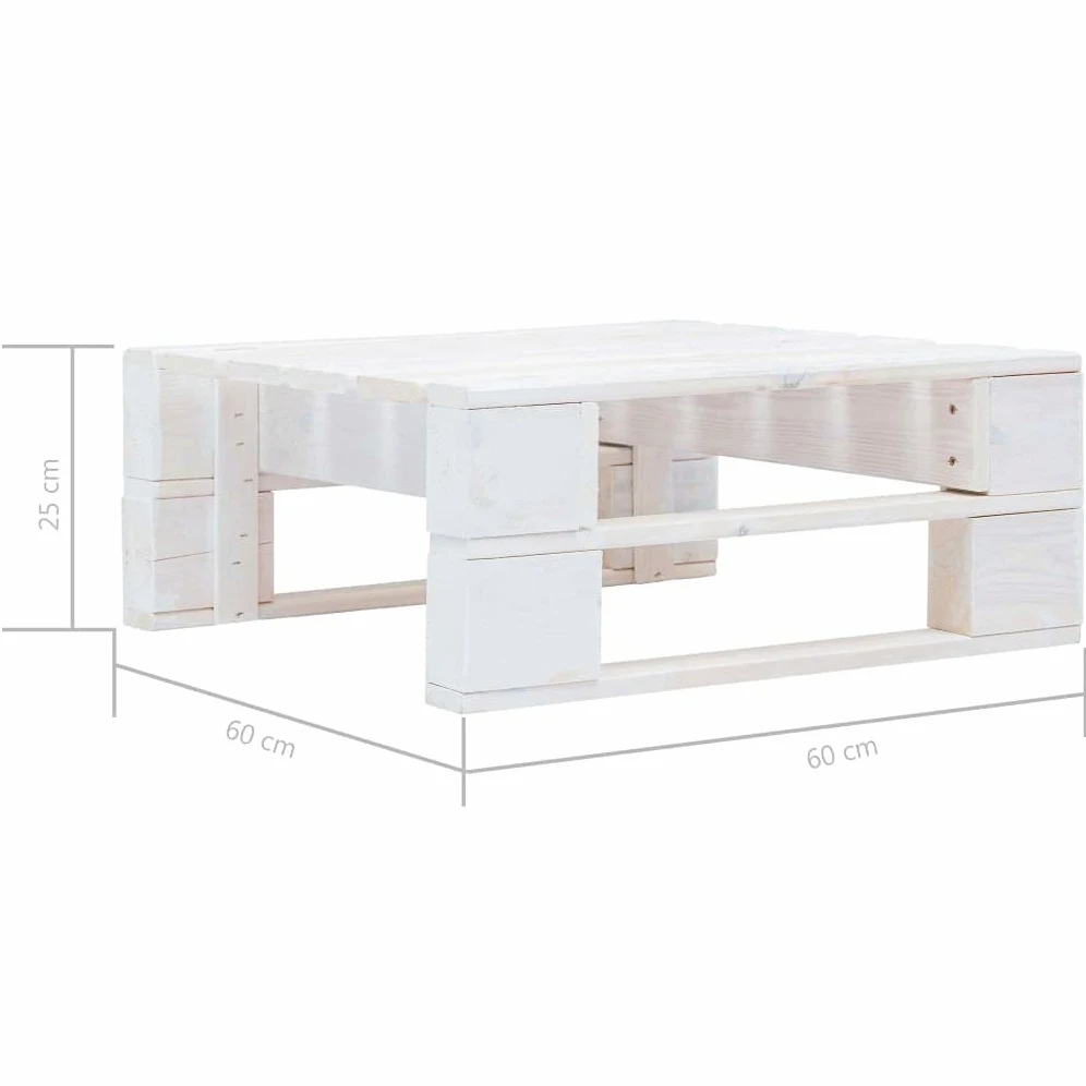 Mesa Centro Palets Jardín Otomana Palés Exterior Reposapiés Mueble Pallet Patio Terraza Madera Pino Impregnada Blanca