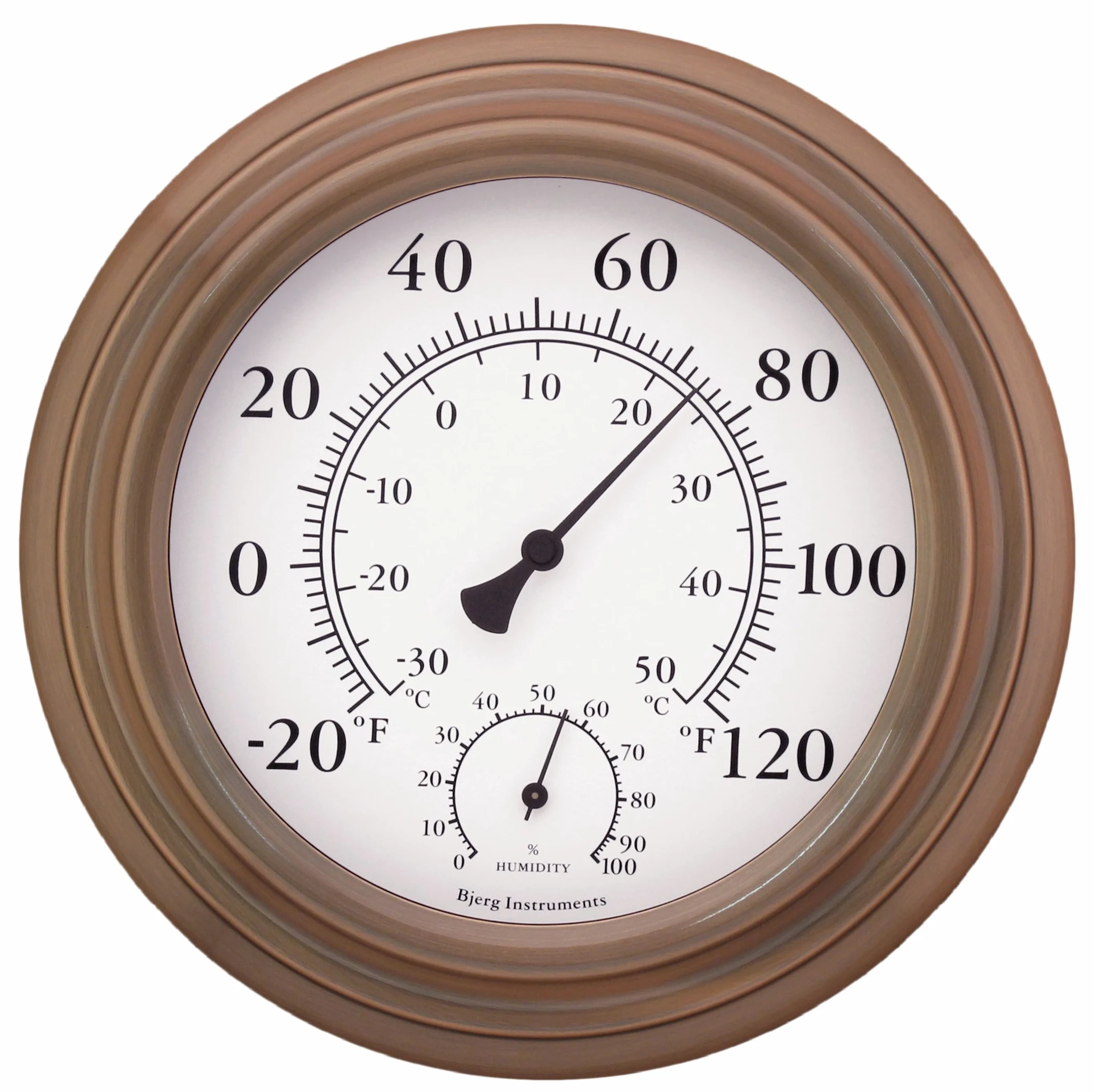 Bjerg Instruments 8 "Metal Decorativo para Interiores/al Aire Libre termómetro y higrómetro, Antique Copper