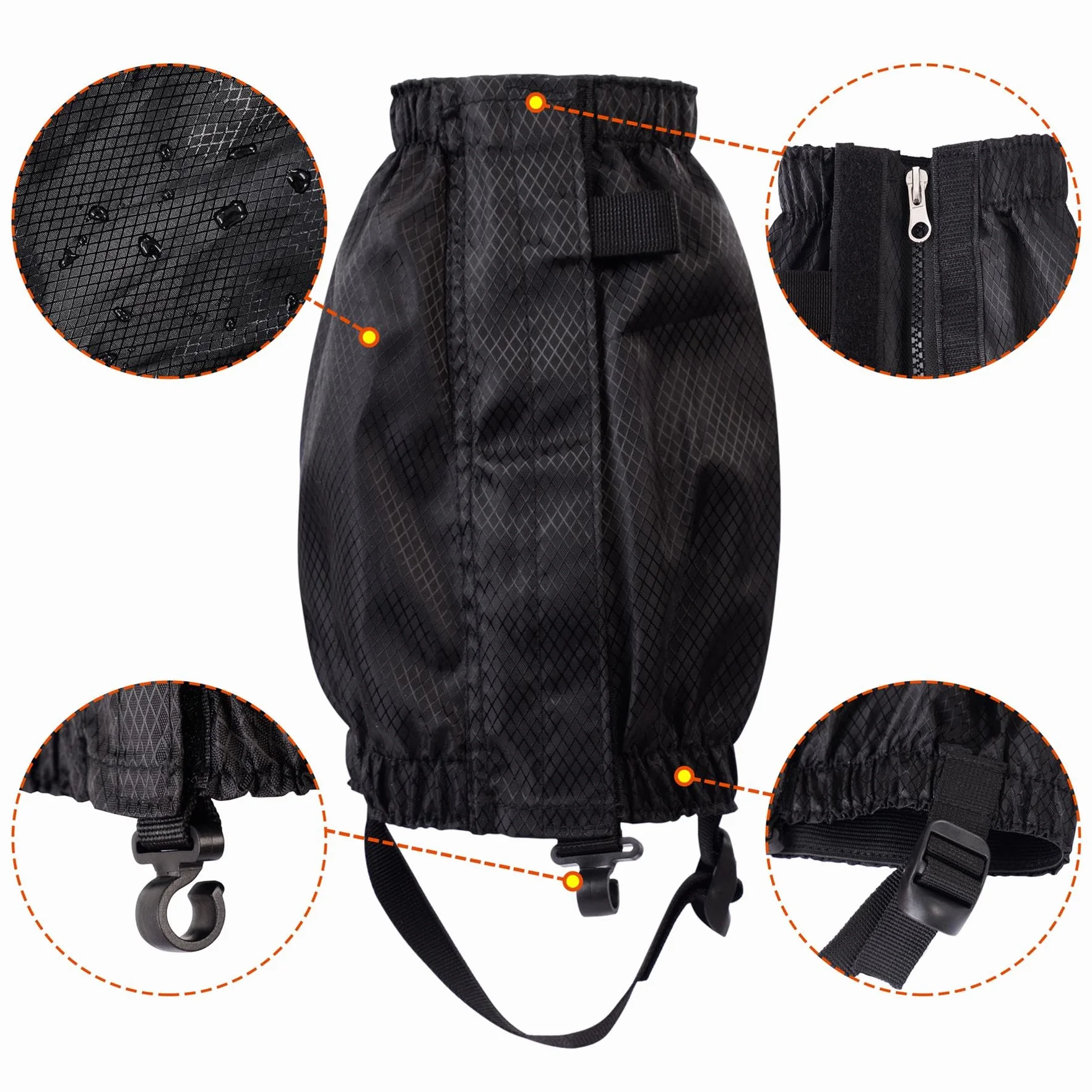 CampTeck U7311 Impermeable Polainas Cortas Tobillo Resistente al Viento Ligero Cremallera Correa Ajustable Negro