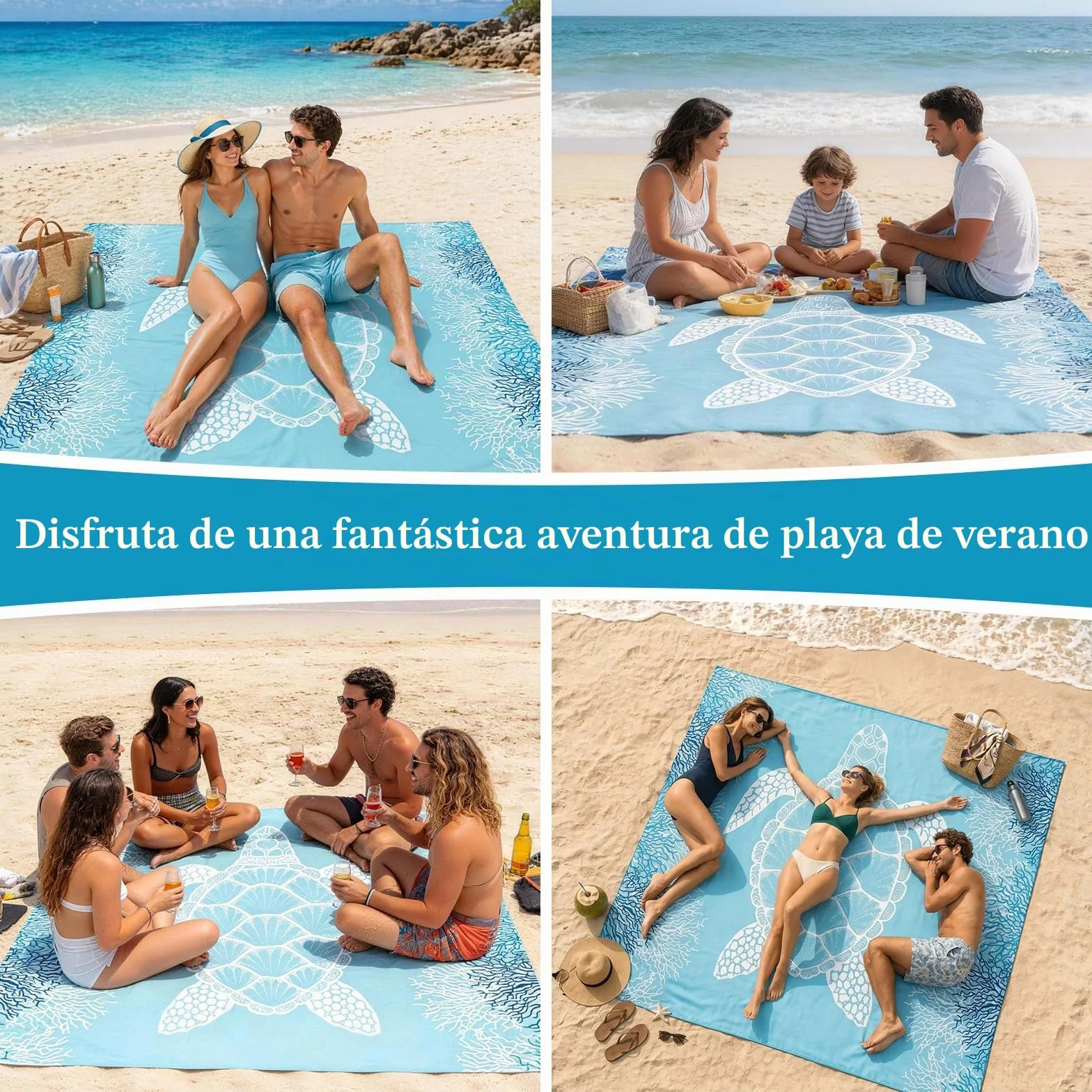 XXL Grande Manta de Playa Impermeable Alfombra de Playa Resistente a la Arena Esterilla de Playa 180x200cm Manta de Pícnic Camping y Playa 4 Estacas Gancho y Bolsa de Almacenamiento Portátil