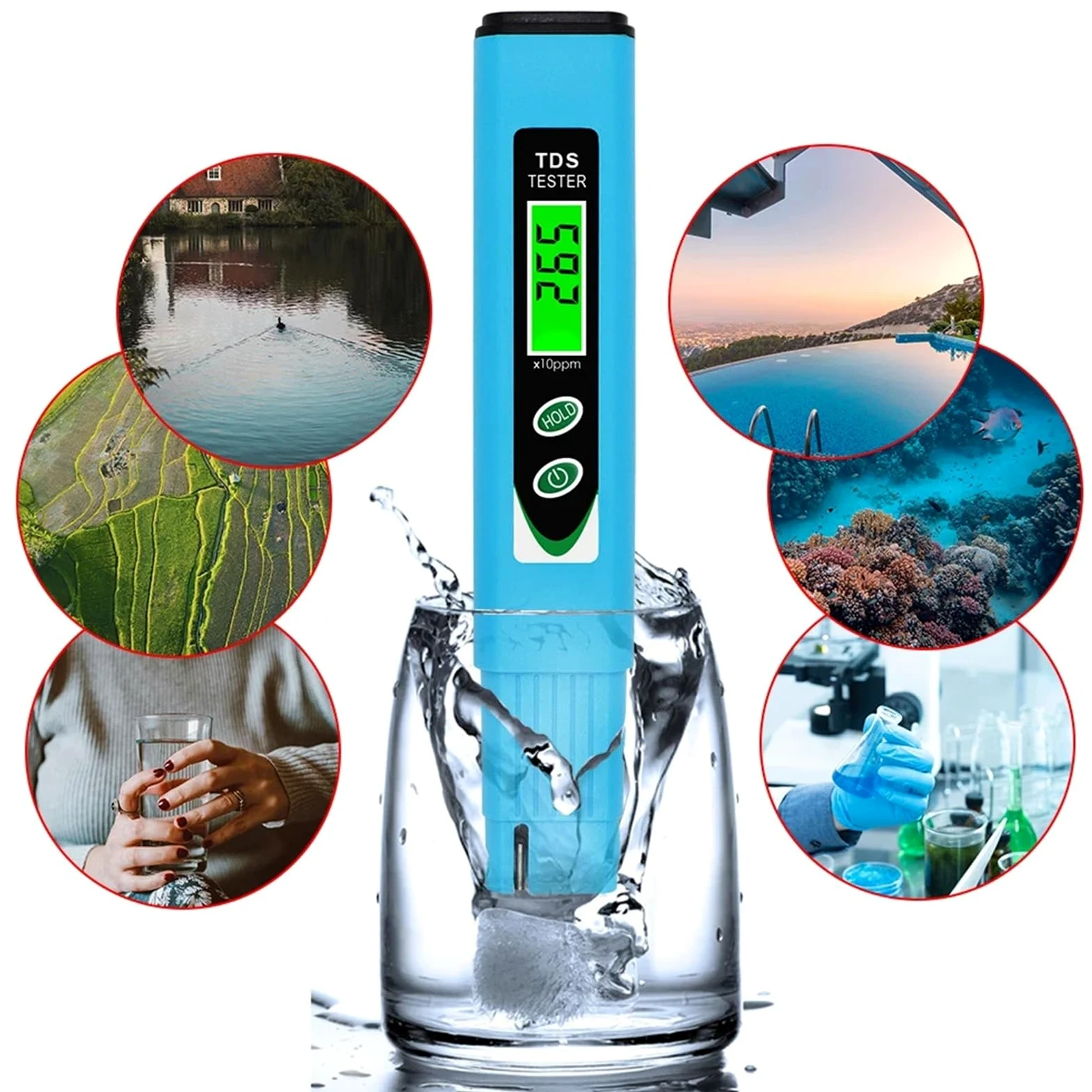 Probador de agua, Medidor digital de temperatura TDS (ppm) 0-9990, analizador calidad del agua bolsillo, bolígrafo for piscinas, acuarios y potable
