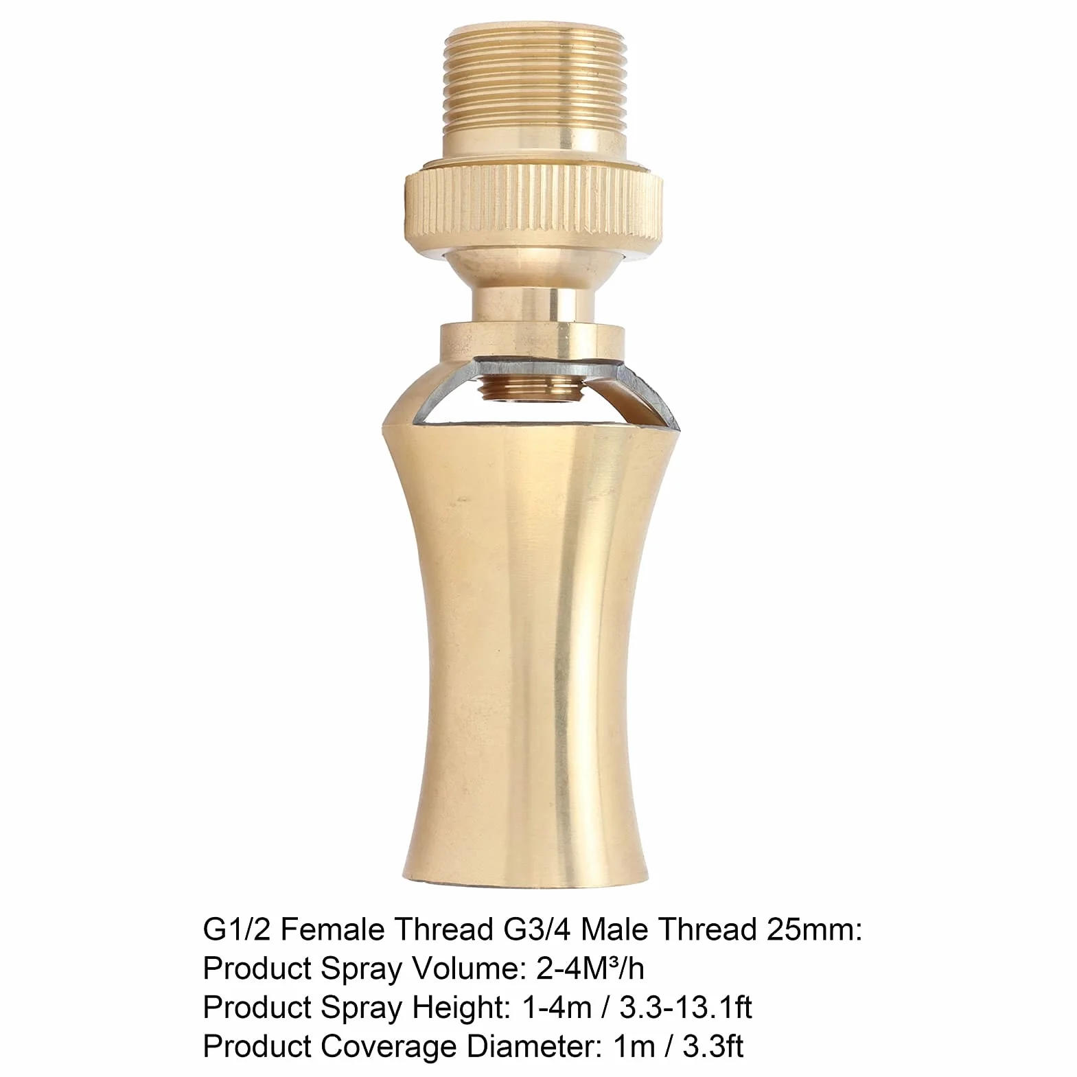 Cabezal de pulverización de chorro de dirección ajustable de latón, boquilla de fuente de agua de cedro de torre de hielo Cabezal de pulverización Aspersor(G1/2 Female Thread G3/4 Male Thread 25mm)