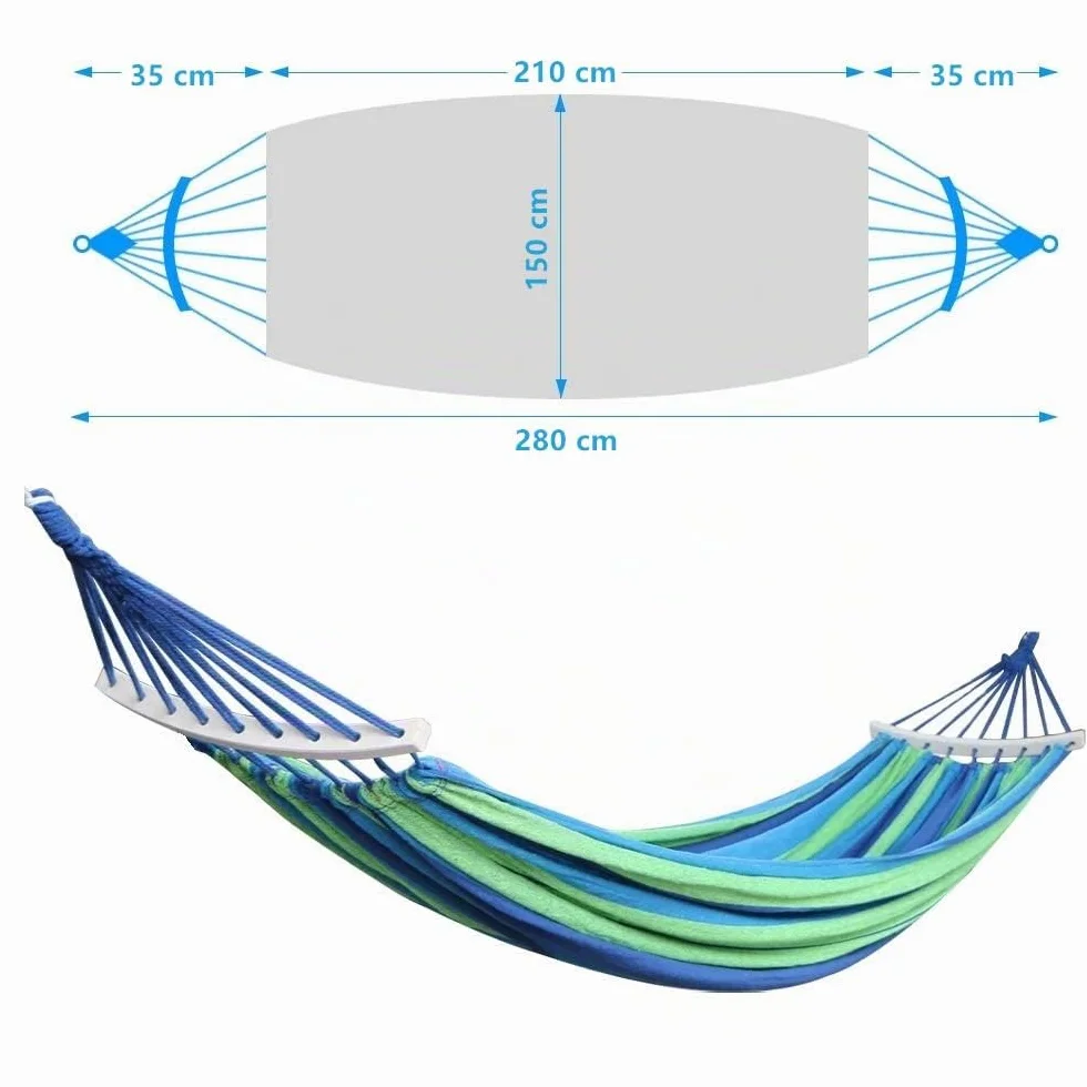 Hamacas Dobles, Hamacas Colgantes Jardin al Aire Libre Cama Portátil de Lona con Cuerdas para Acampar Capacidad de 300kg, para Jardín Patio Trasero Playa Mochileros,280 x 150 cm,Azul