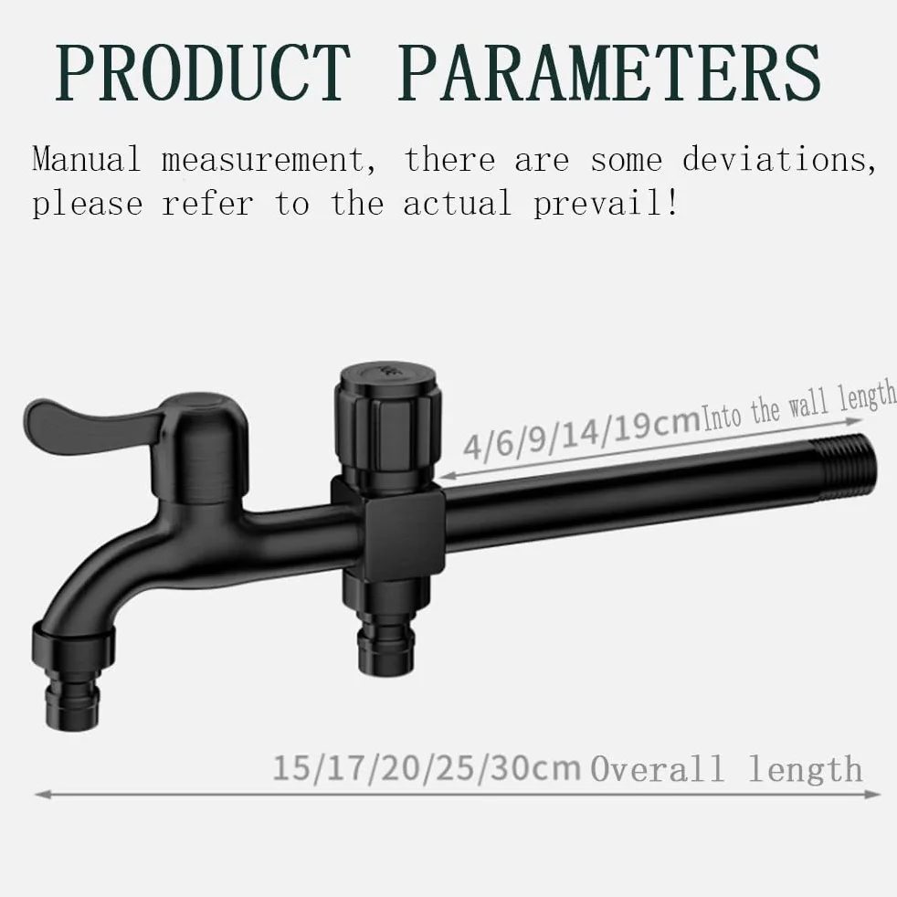 Agujero de lavadora, grifo de pared. Grifo de agua universal for jardín, grifo de agua con rosca de 1/2", grifo for lavadora de acero inoxidable for exteriores y hogar, grifo doble exterior de 150 mm,