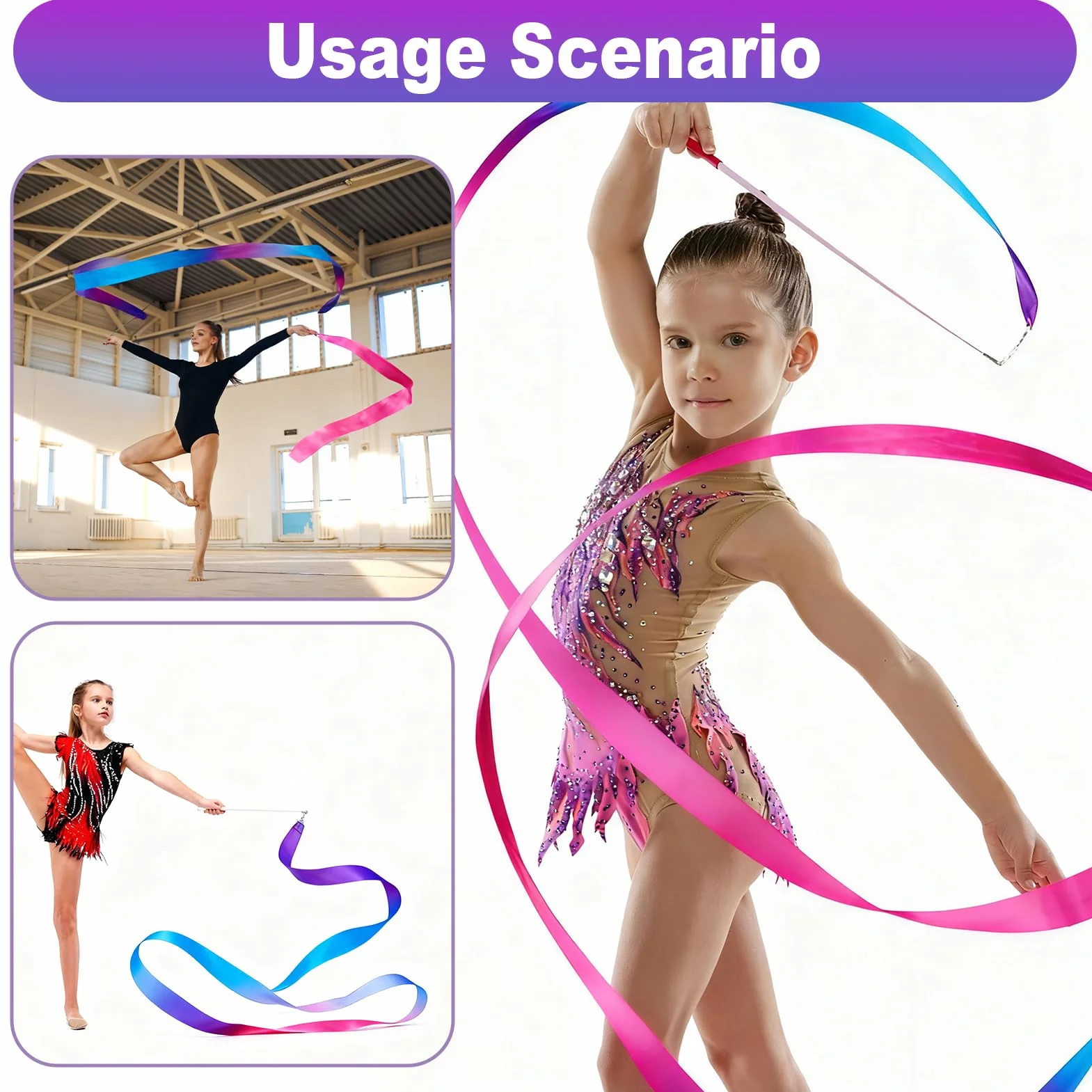 Cintas de Baile Ballet Niña Cinta Gimnasia Ritmica 2M con Varita