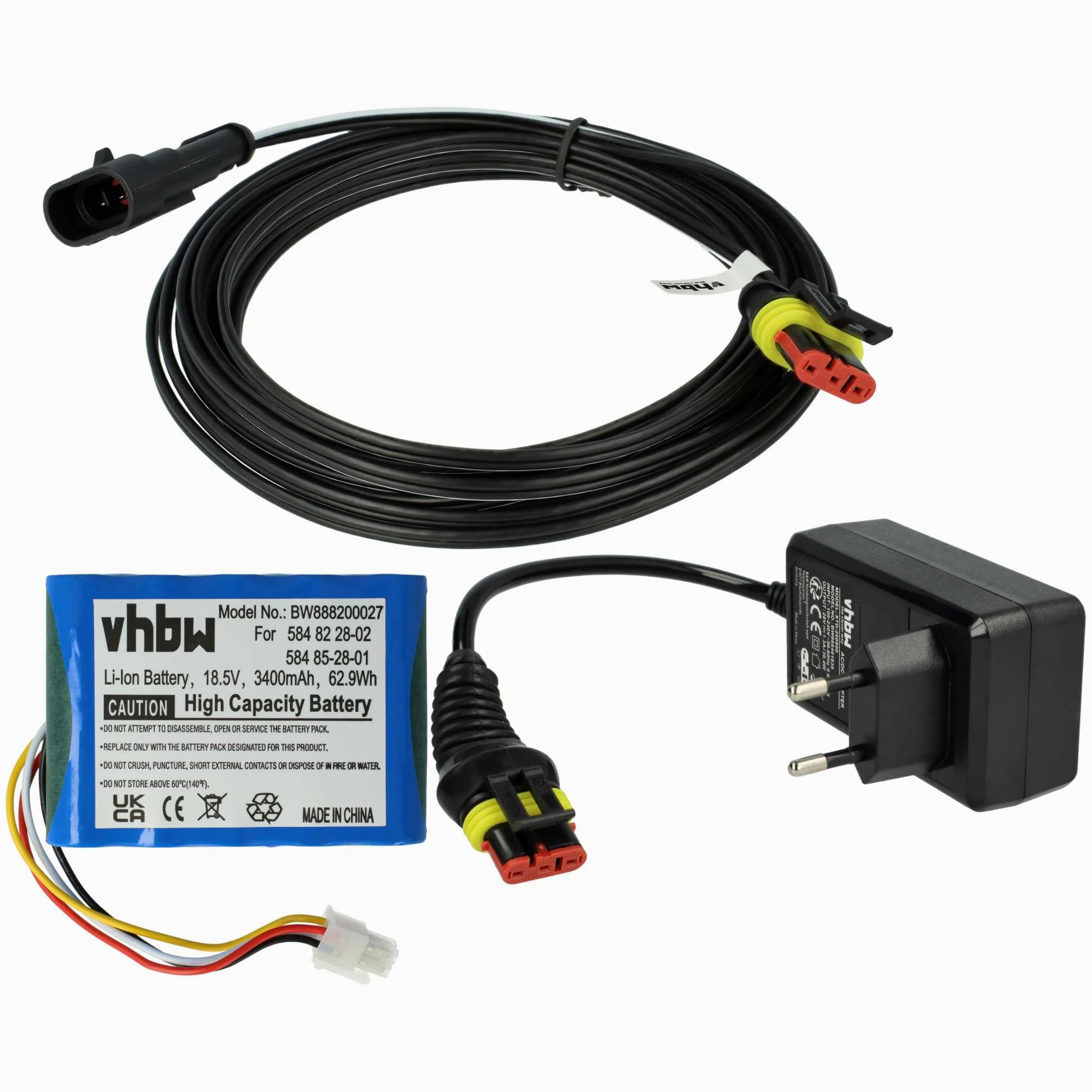 vhbw Set Compatible con Husqvarna Automower 405X, 420 (2016), 415X | cortacésped 1x fuente alimentación, 1x bateria 3400 mAh, 1x cable baja tensión de 5 m