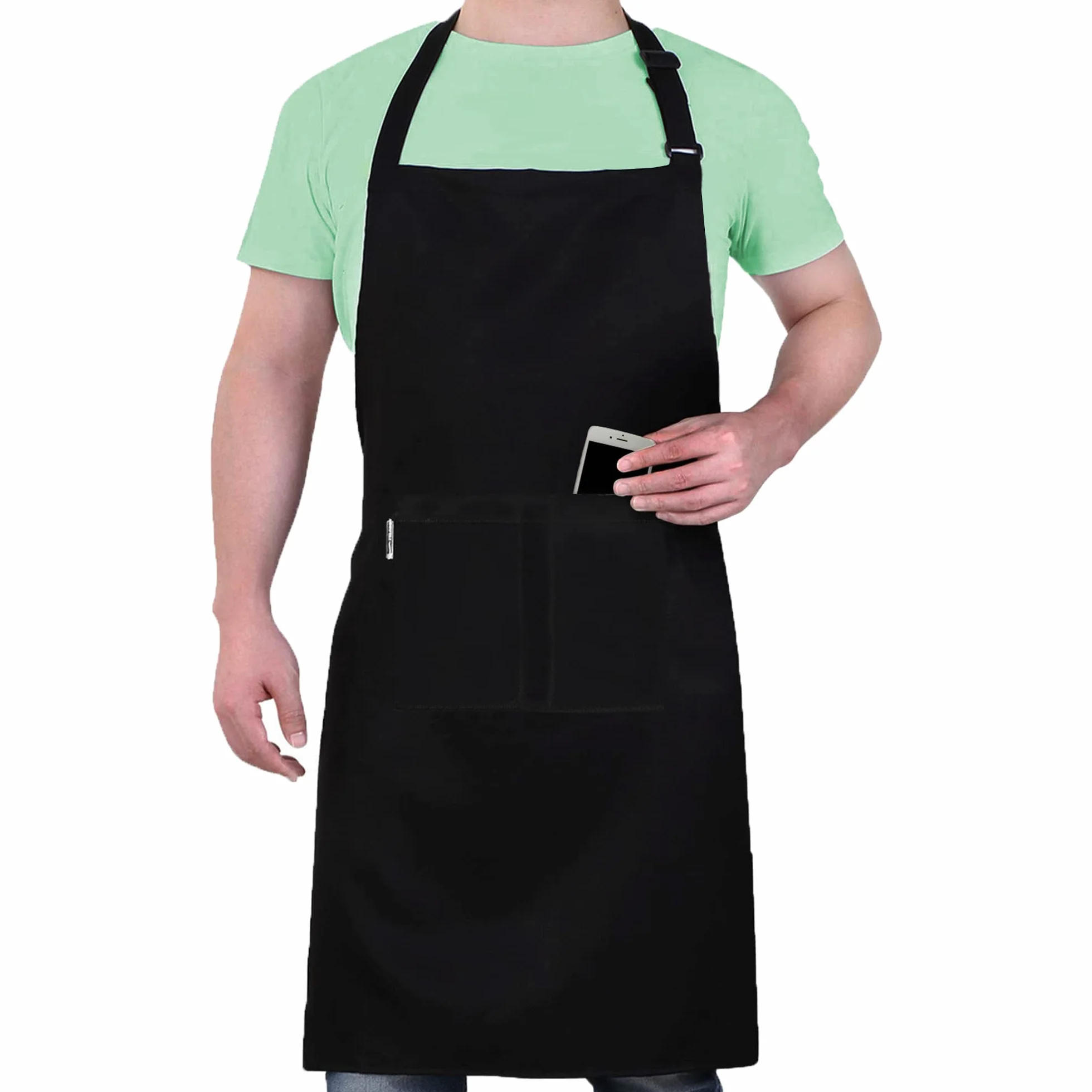 LEFUNDA® Delantal de Cocina Impermeable con 3 Bolsillos Ajustable, Delantal de Barbacoa con Correas Largas, Delantal de Cocina para Hombres y Mujeres, Cocinar, Restaurante, Café, Hornear (Negro)