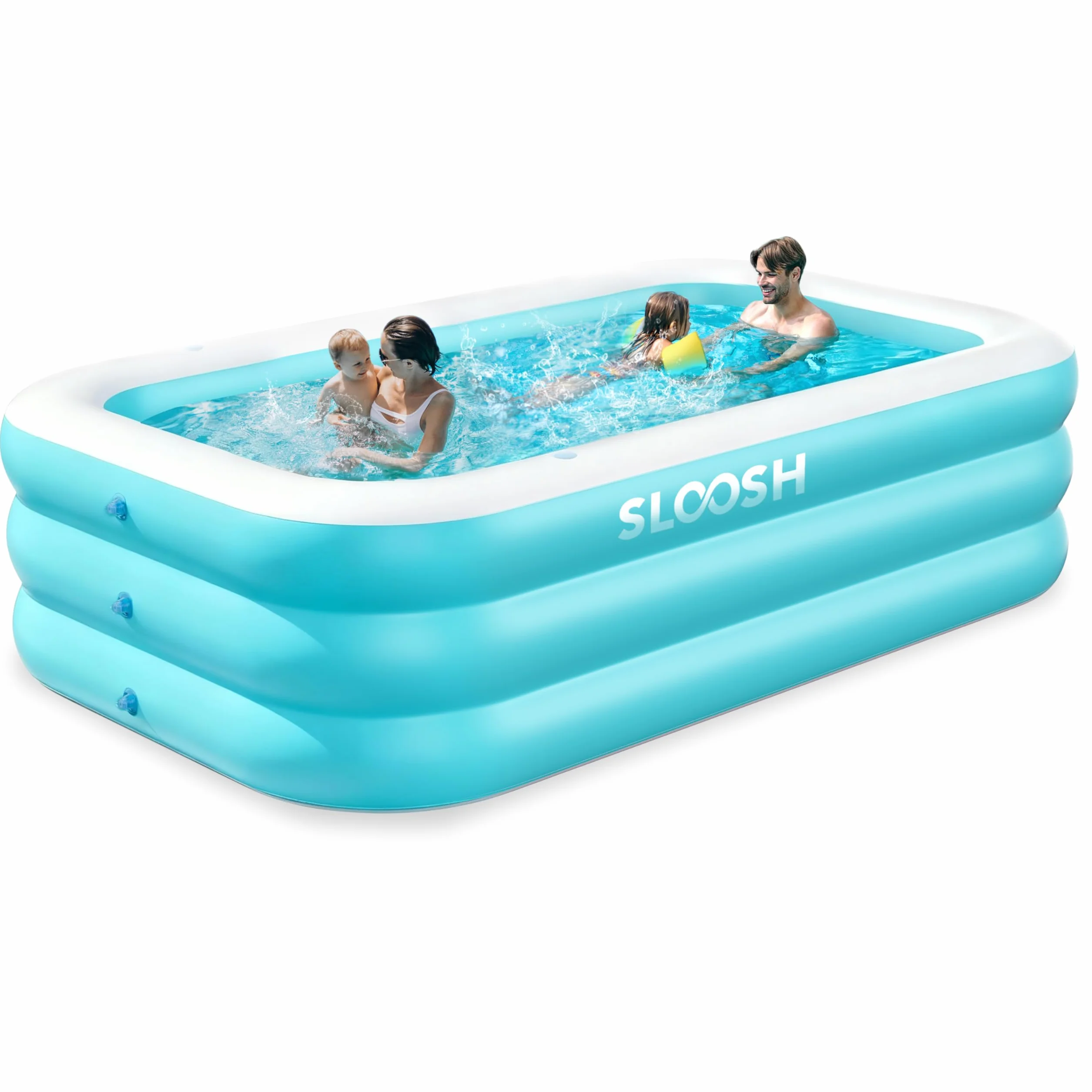 SLOOSH Piscina hinchable para adultos con asientos, 304,8 x 182,9 x 55,9 cm, tamaño natural, inflable, duradera, gruesa, gran piscina para jardín, césped, fiesta acuática de verano, cian