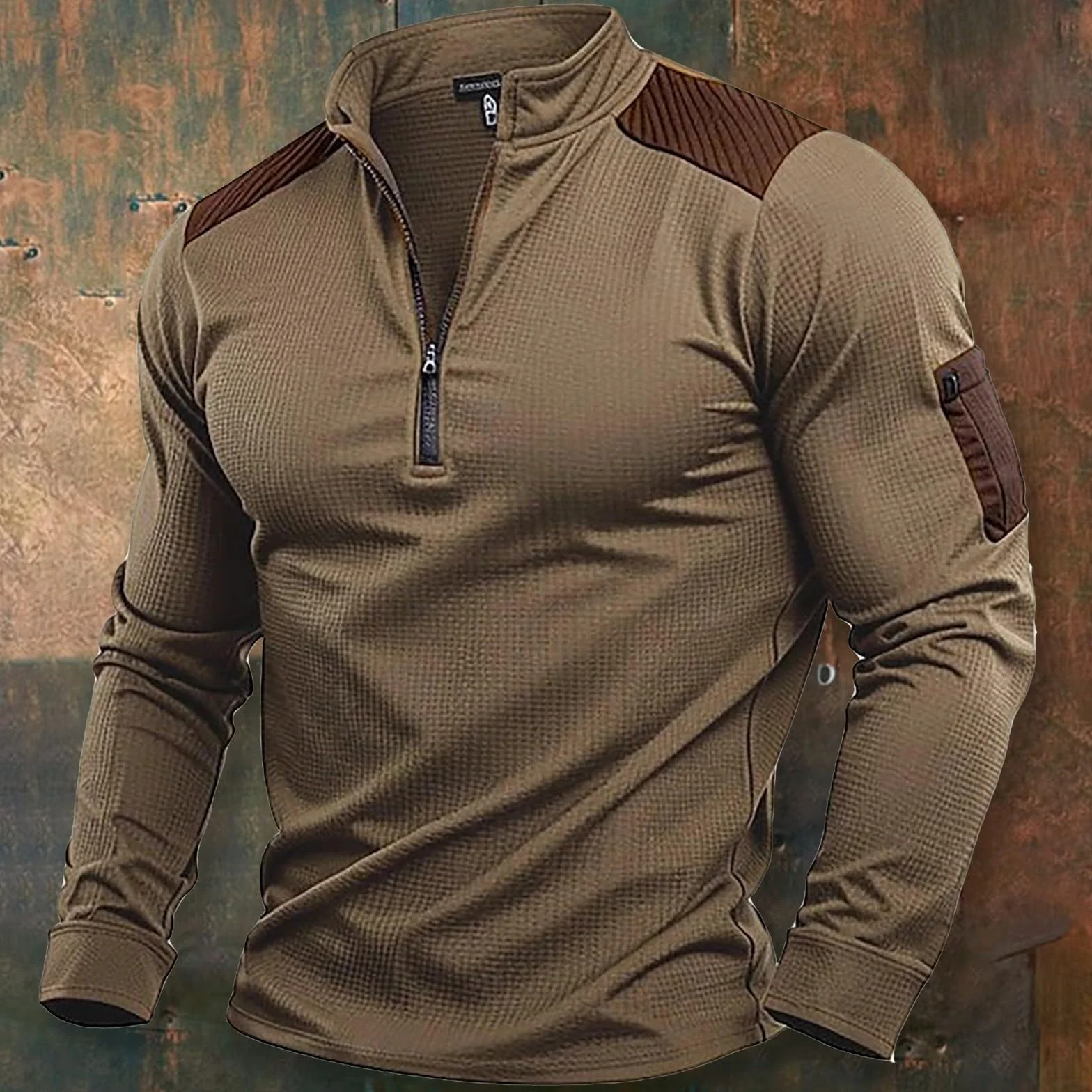 Camiseta táctica de combate para hombre, manga larga, cuello con cremallera, camuflaje, paintball, airsoft, militar