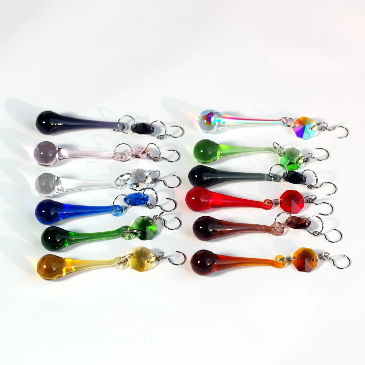 12 piezas de prismas de araña de cristal de gota de lluvia, cuentas de cristales colgantes de colores de 53 mm para ventana, decoración del hogar (multicolor)