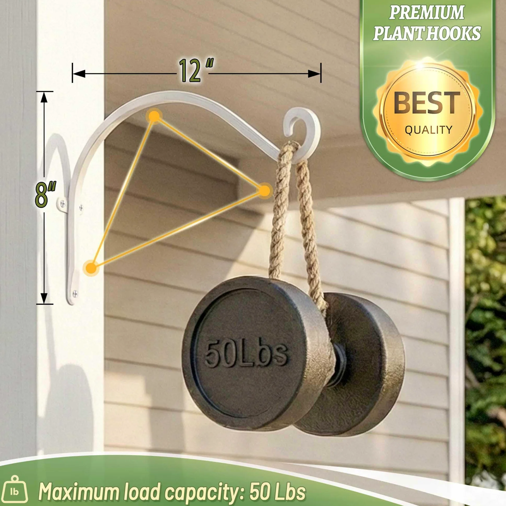 Qiang Ni Colgador de comederos para pájaros (2 piezas/12 pulgadas), soporte para colgar plantas al aire libre más estable y resistente, blanco