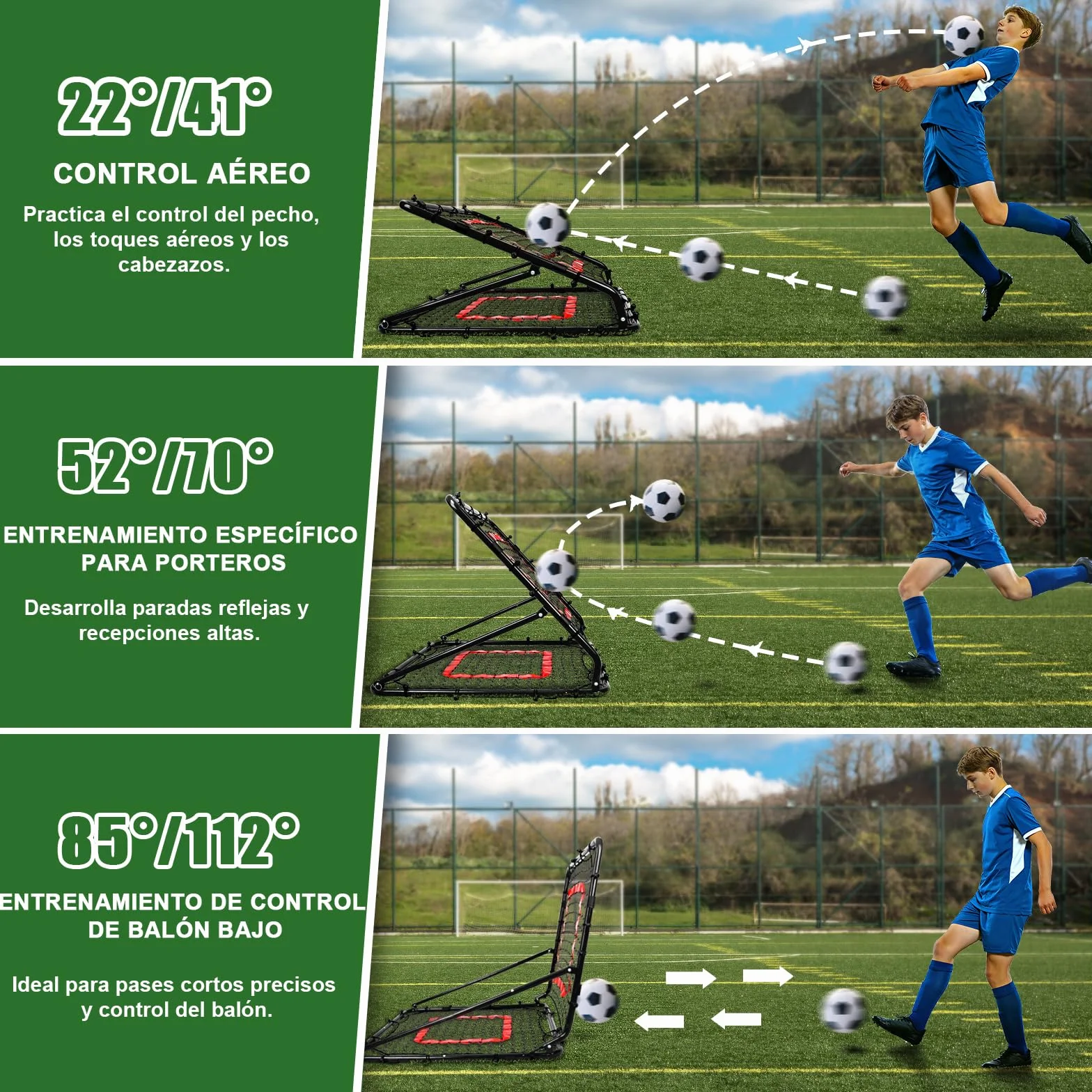 Red de Rebote Fútbol Plegable, Malla de PE de Doble Capa, Ángulo Ajustable