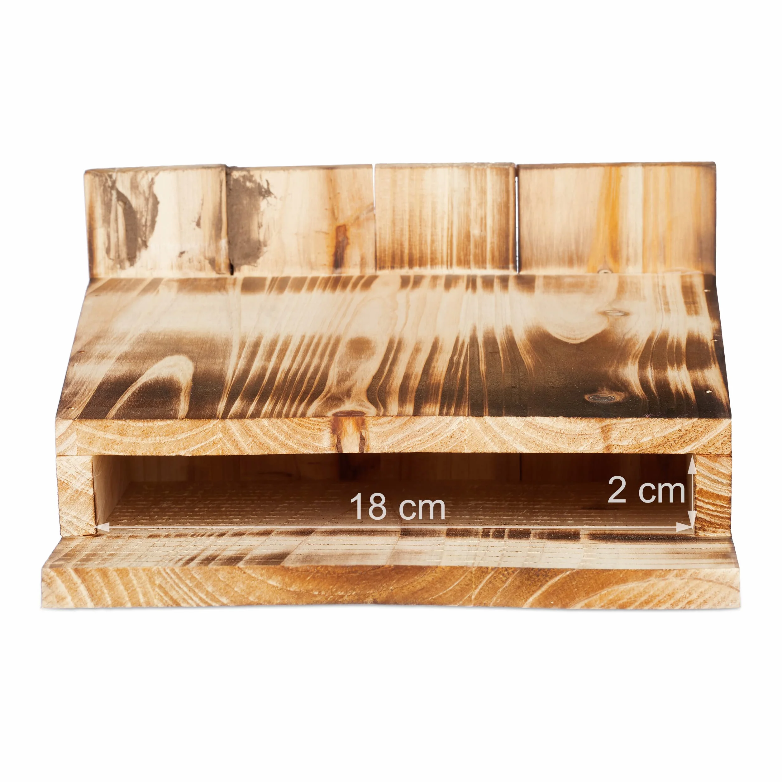 Relaxdays Casa para Murciélagos, Refugio Grande, Madera Quemada, 37 x 22 x 12,5 cm, Entrada Estrecha, Inclinada, Natural