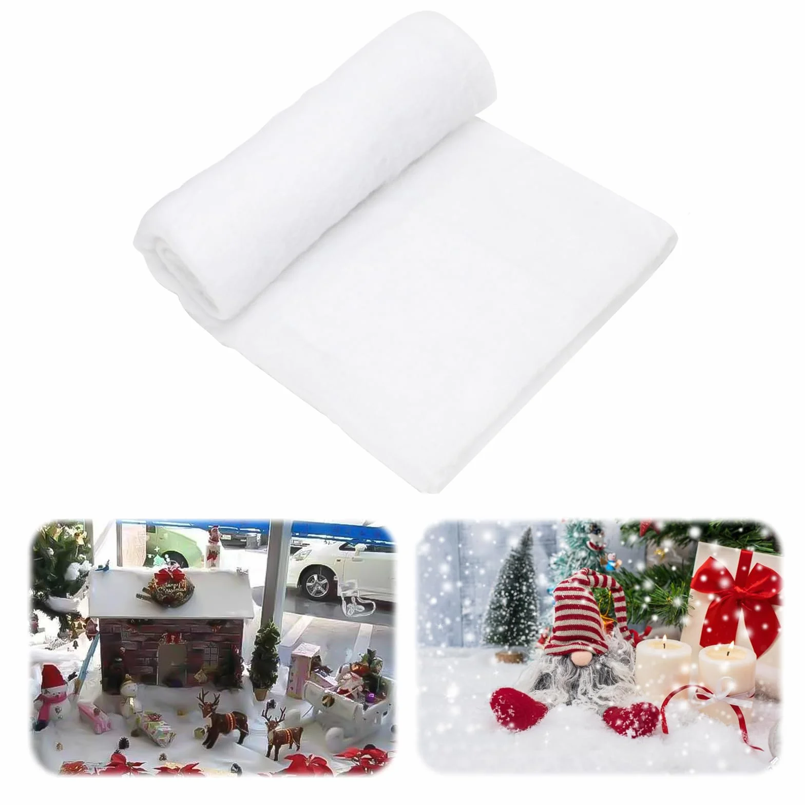RANJIMA Manta de nieve artificial para Navidad, 80 x 240 cm, gruesa, suave, decoración navideña, manta de nieve, nieve artificial para árbol de Navidad, pantallas de pueblo de invierno, camino de mesa