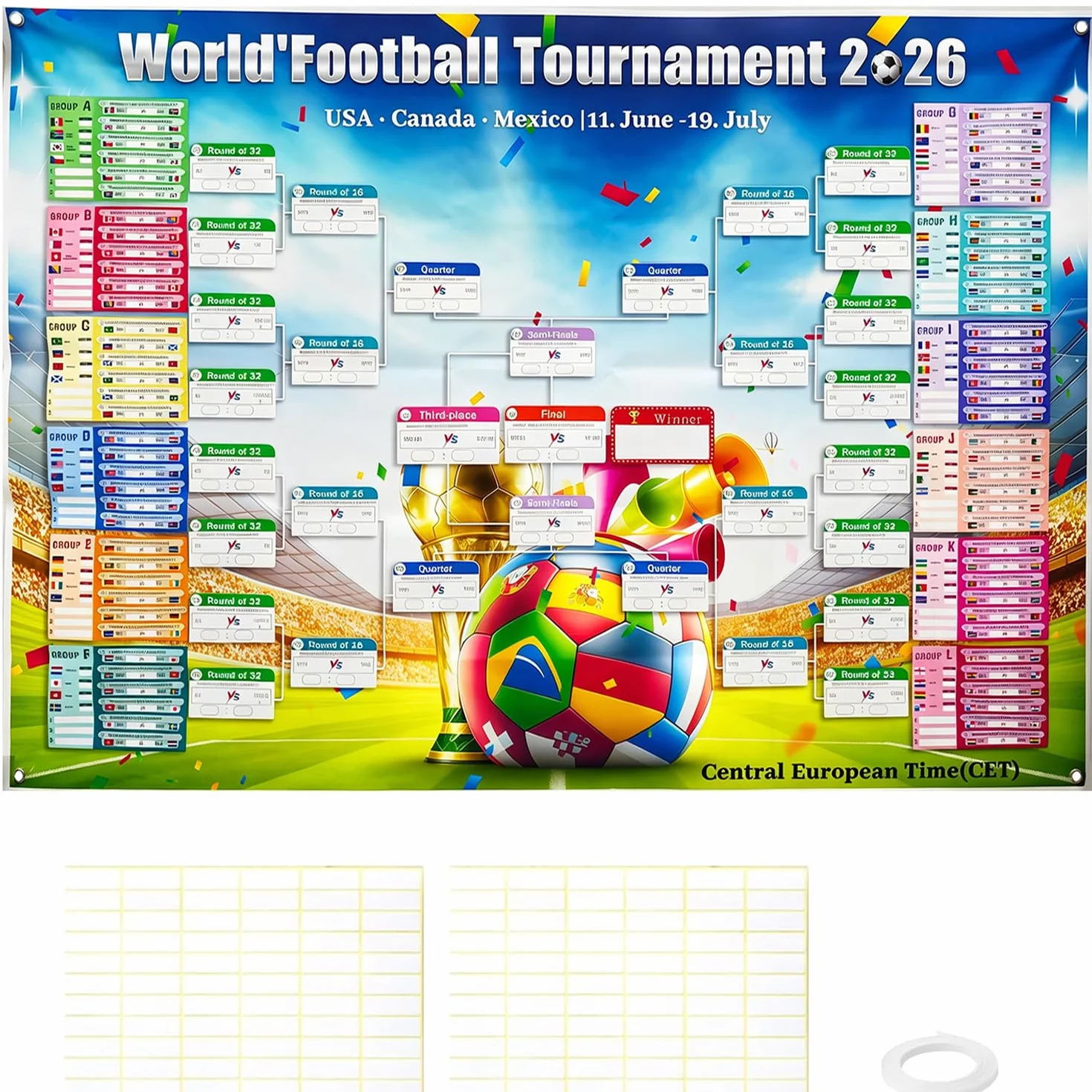 Efymosce Poster Calendario de la Copa del Mundo de Fútbol 2026, 150x100cm, Planificador para Bar