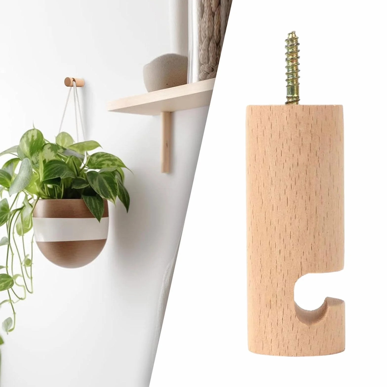 Gancho de Techo de Madera, Soporte para Colgadores de Plantas Modernos, Gancho para Colgar Campanillas de Viento