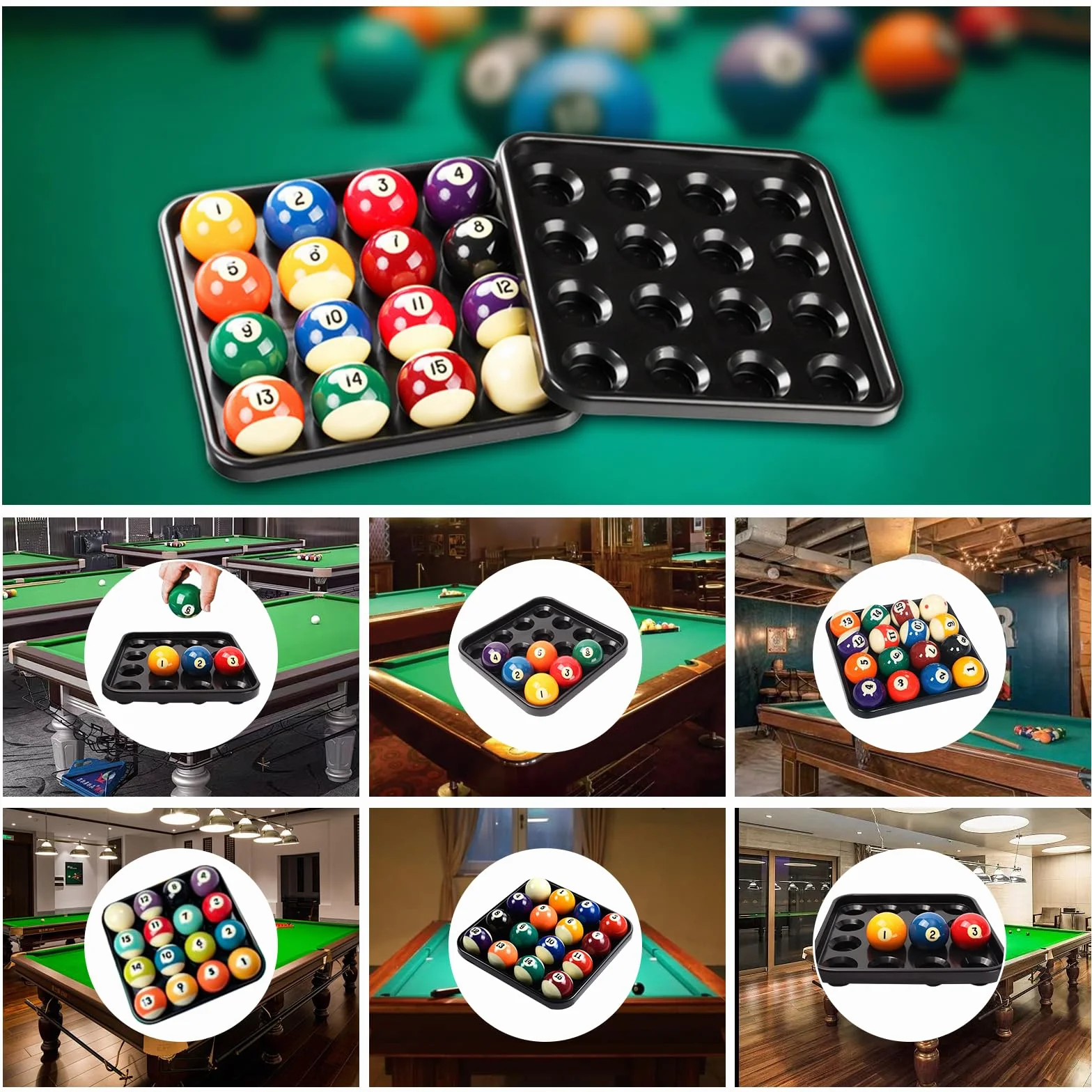 Buachois Bandeja de Bolas de Billar, Almacenamiento de 16 Agujeros, Accesorios para Sala de Billar, Negro