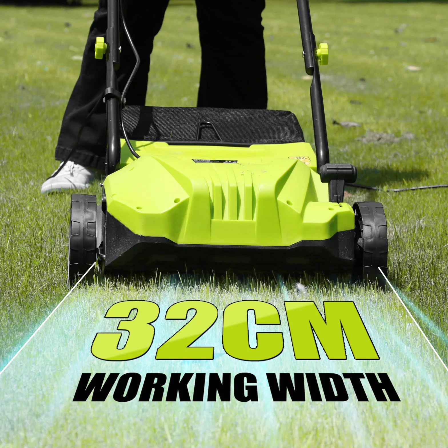 DEWINNER Escarificador eléctrico 2 en 1, aireador de césped 1500W, 32 cm de Ancho de Trabajo, Cesta de Recogida de 30 l, Ajustable en 4 Niveles de -12 Biz + 4 mm