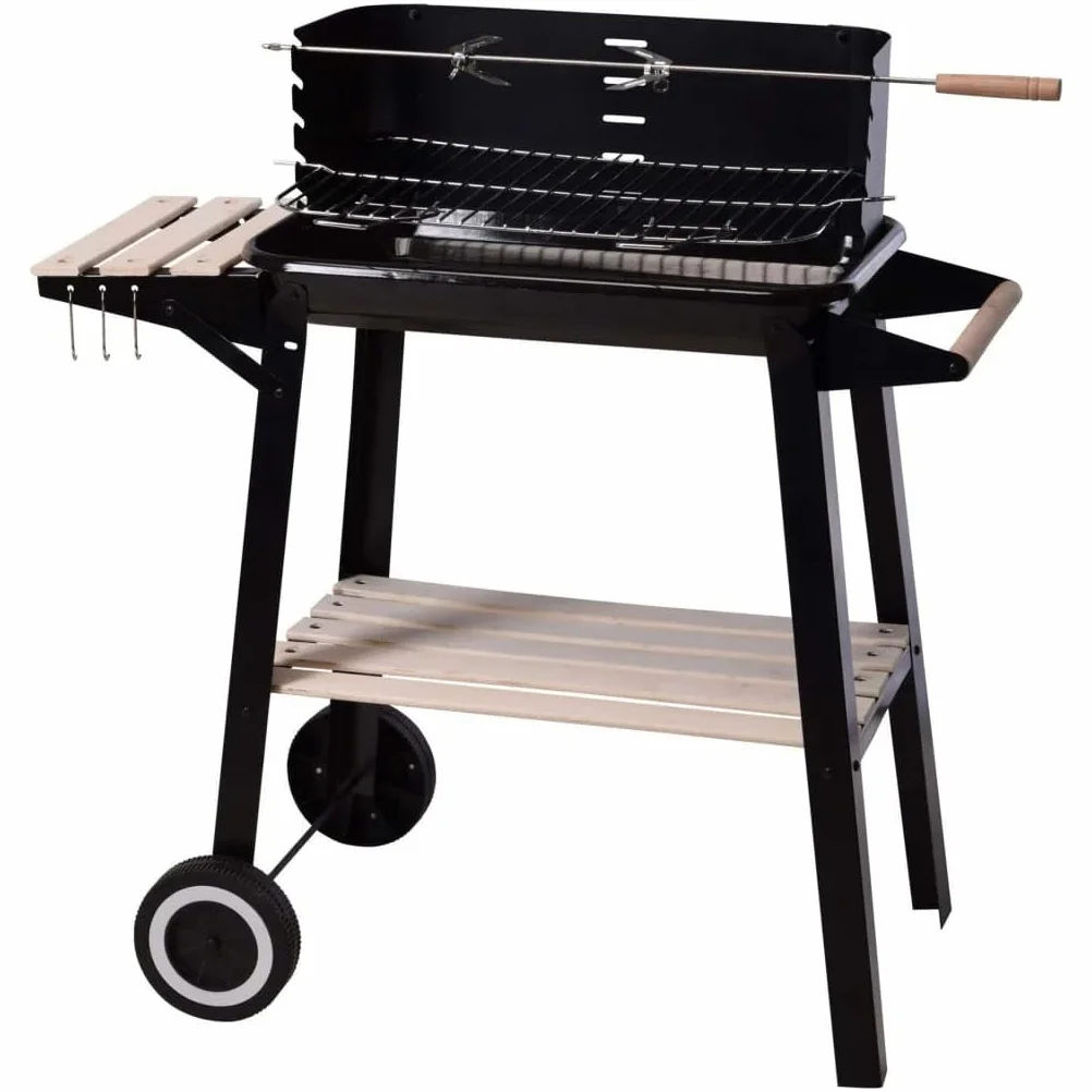 KOOPMAN Barbacoa Carbon Con Ruedas Rectagular Negra