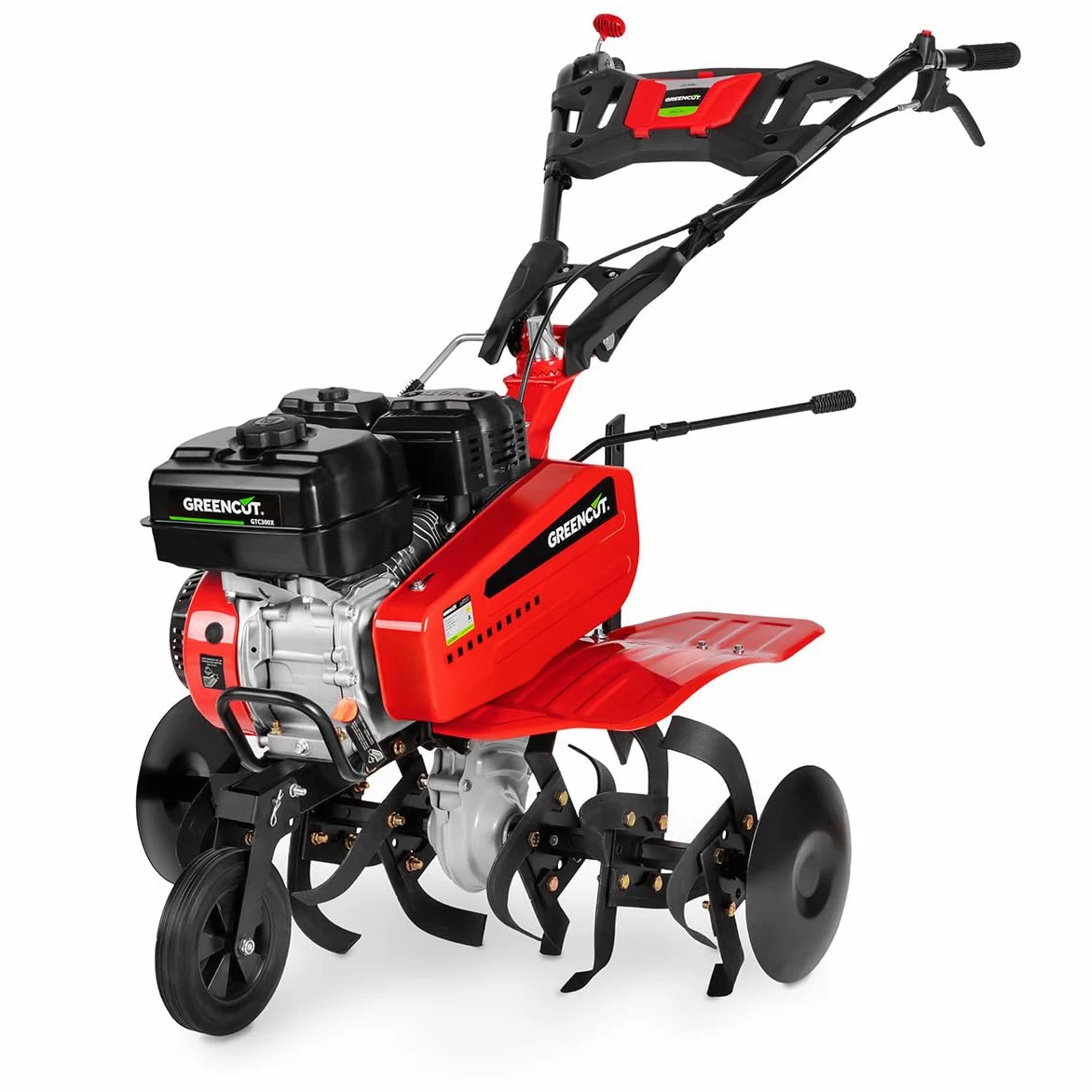 GREENCUT GTC300X - Motoazada de gasolina con motor de 4 tiempos 212cc y 7cv, ancho de trabajo 95cm, 3marchas, fresas de hierro templado intercambiables